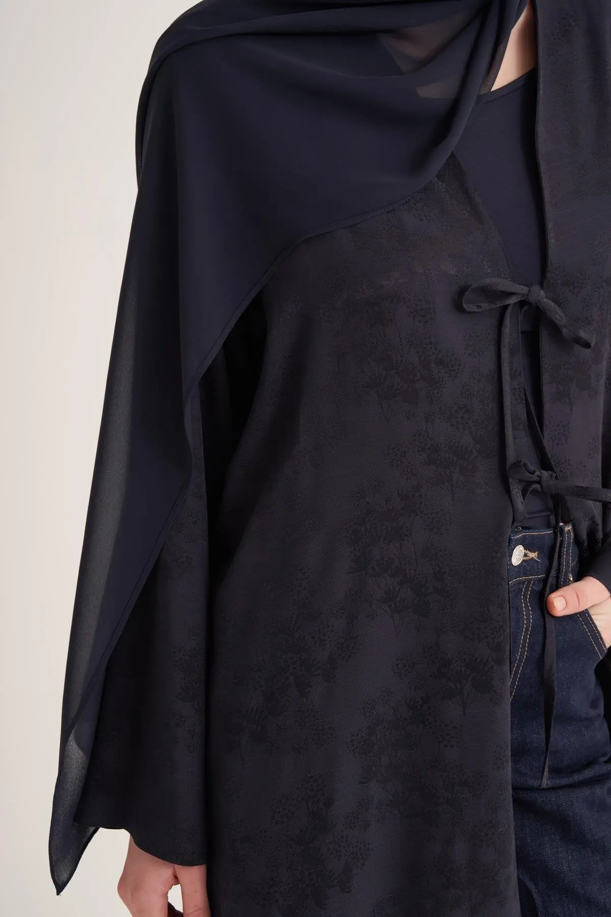 Mila Linen Abaya & Scarf –  Navy, photo 2