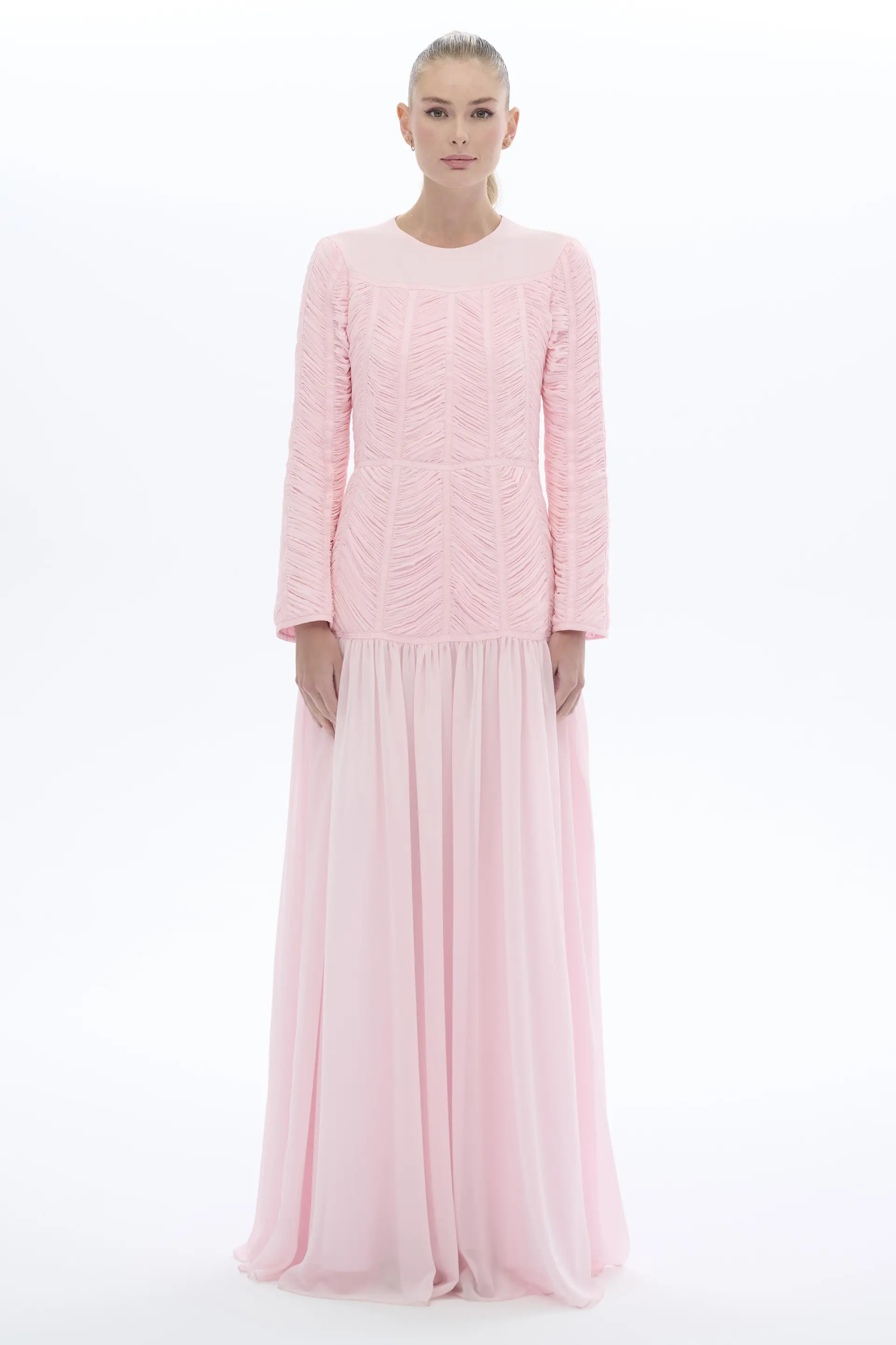 EMPİRDE DETAYLI ELBİSE Pembe