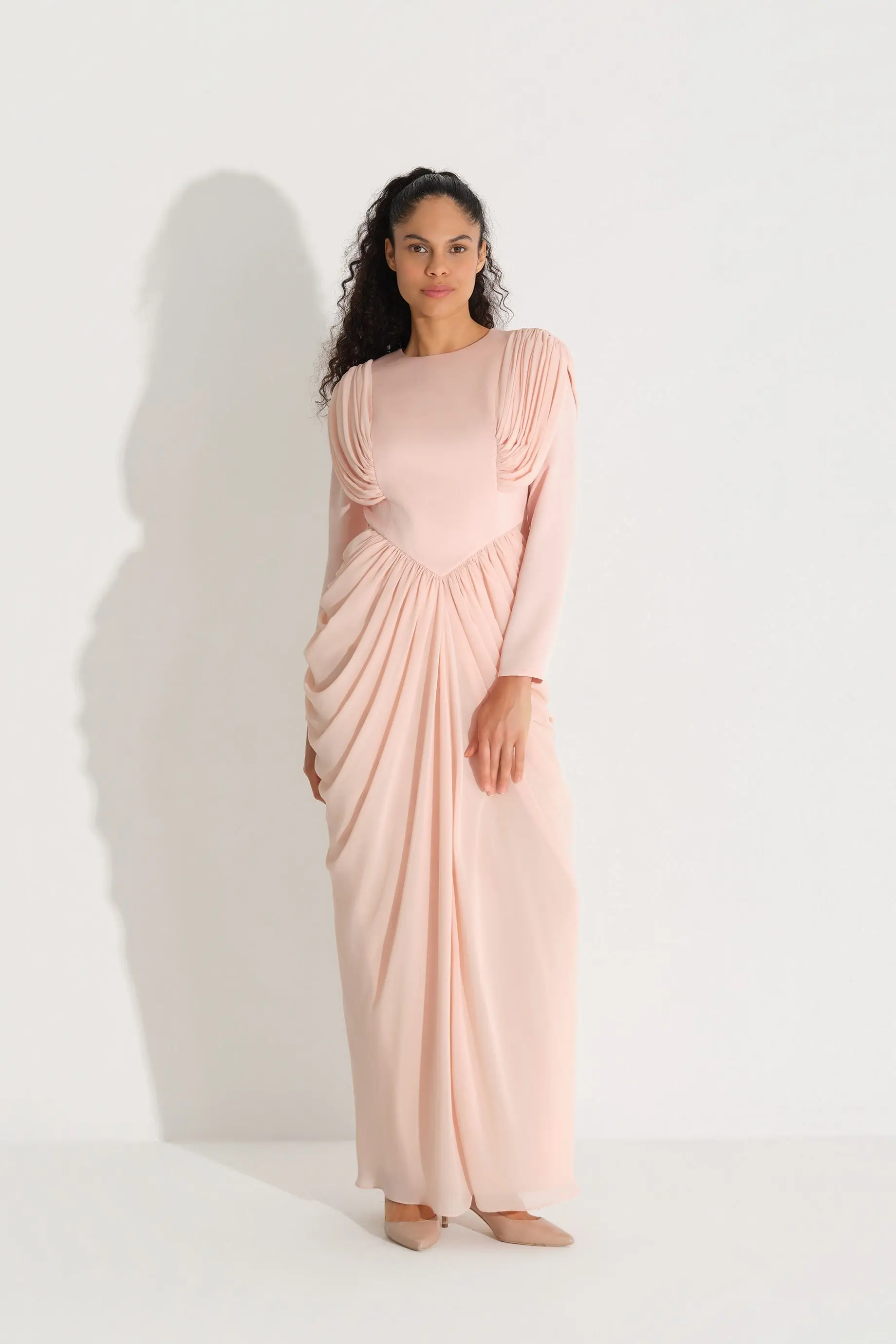 Chiffon Draped Corset-Detail Evening Dress, photo 5