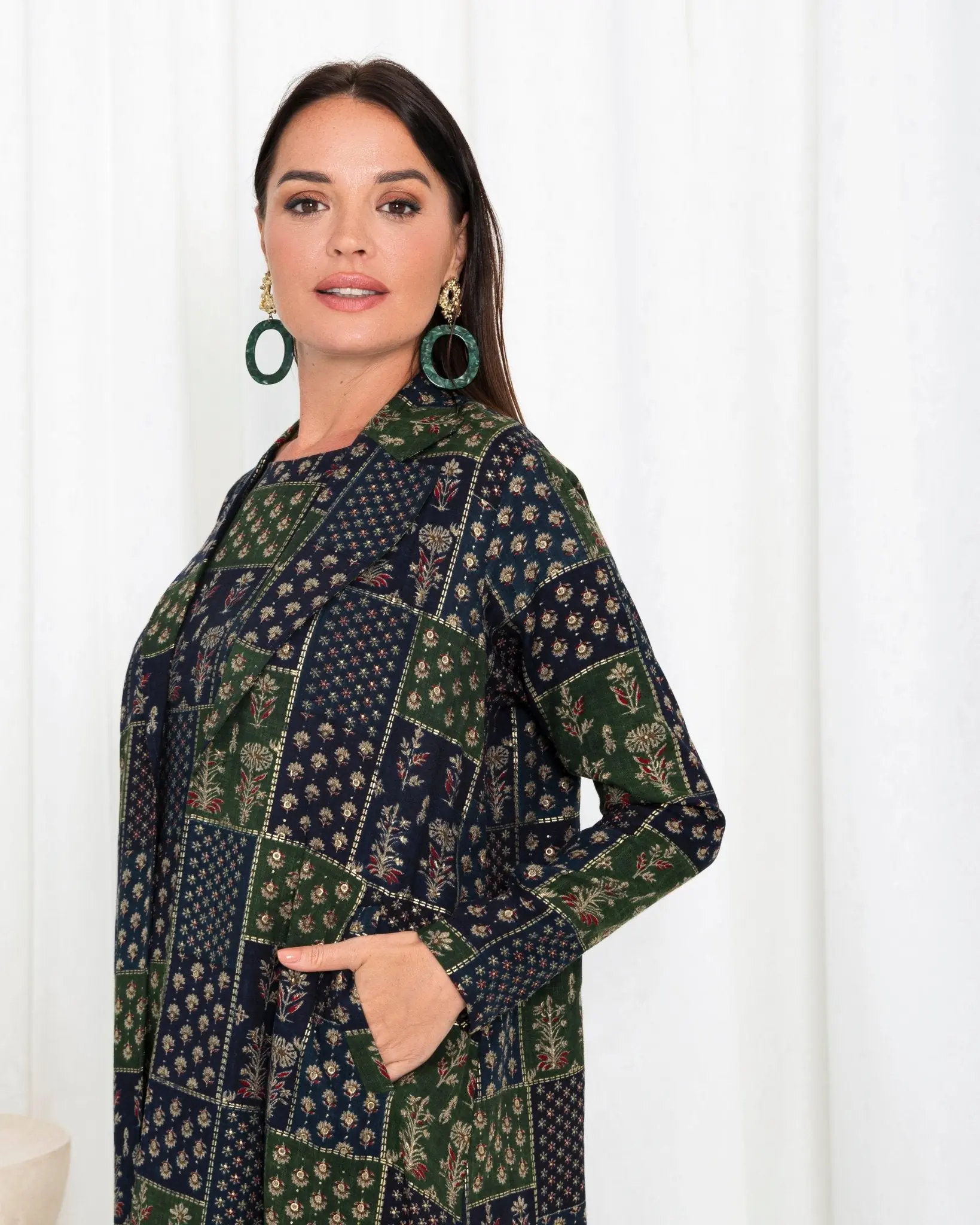 Green Floral Check Jacket Abaya, photo 7