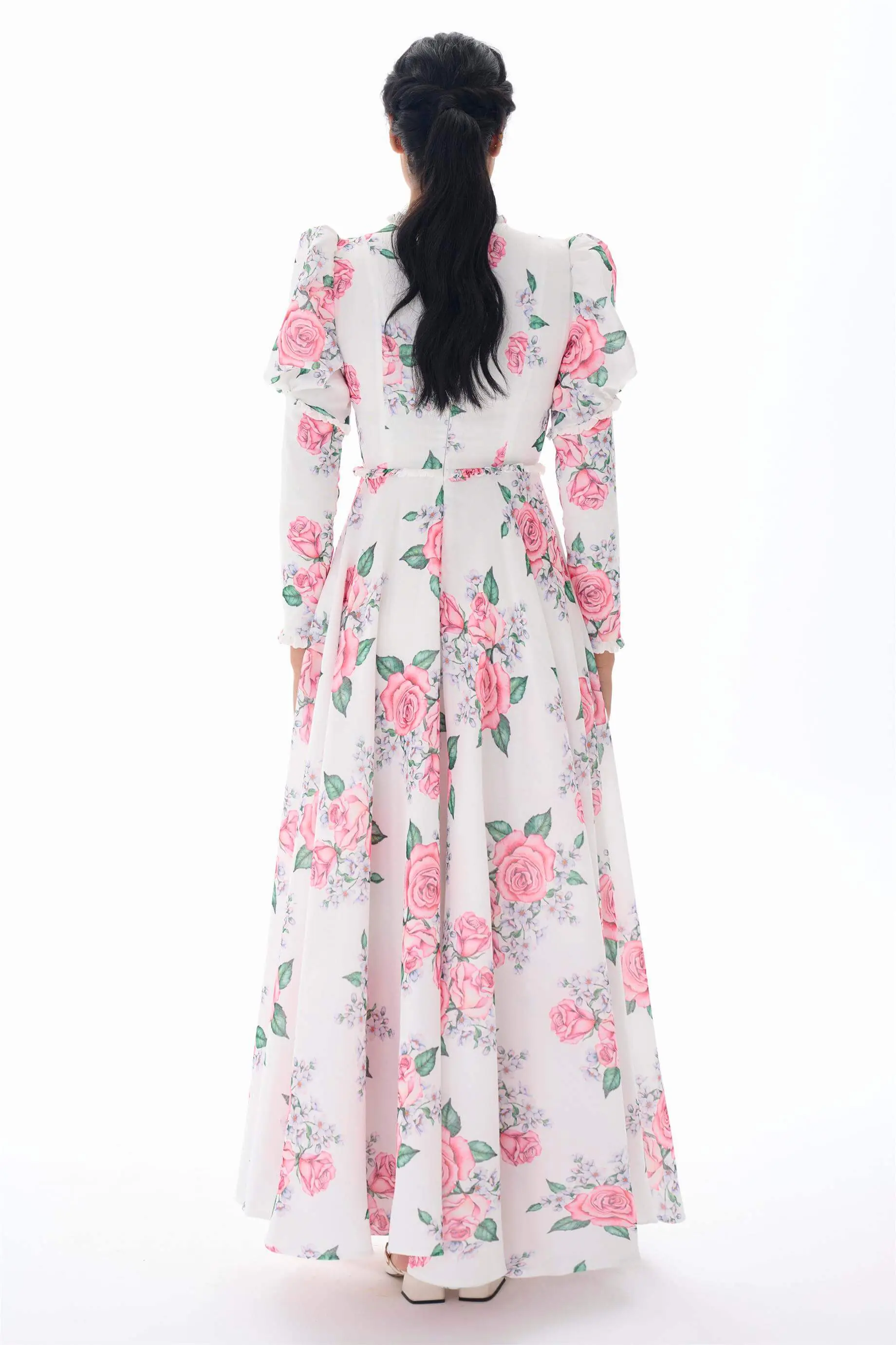 White Puff Sleeve Floral Modest Dress, photo 3