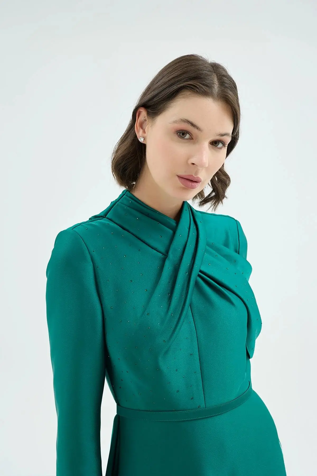 Draped Crystal-Embellished Dress – Emerald, photo 2