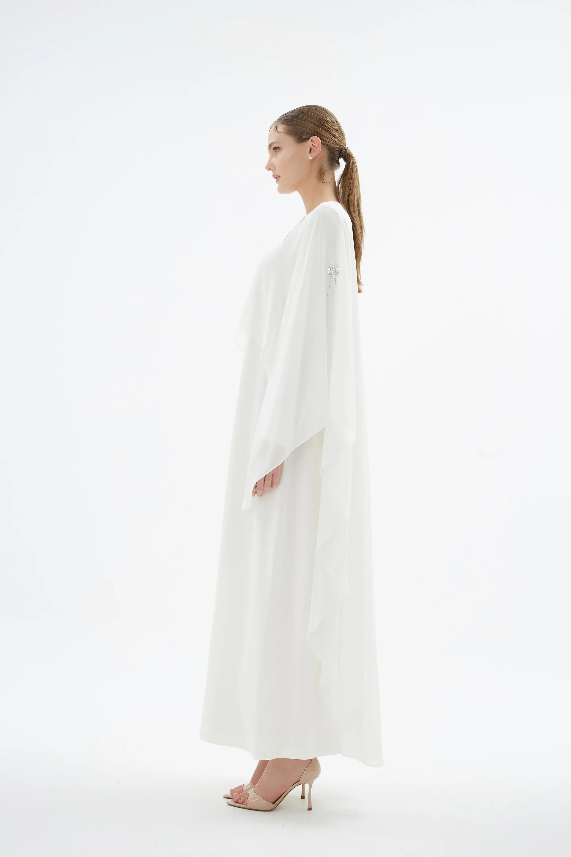 Alera Embellished Cape Dress – Ecru, photo 4
