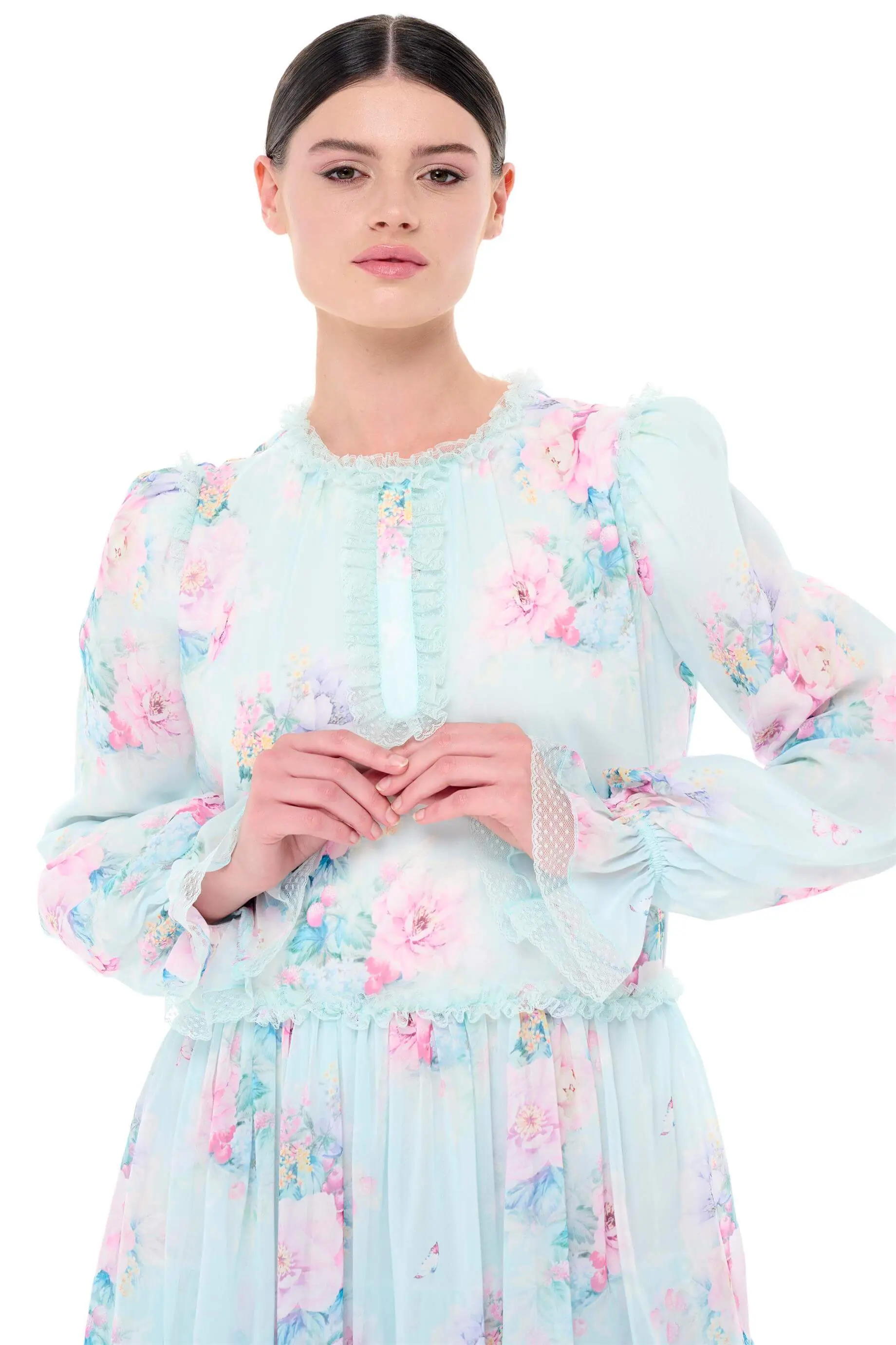 Lace Tiered Maxi Dress – Mint Floral, photo 4