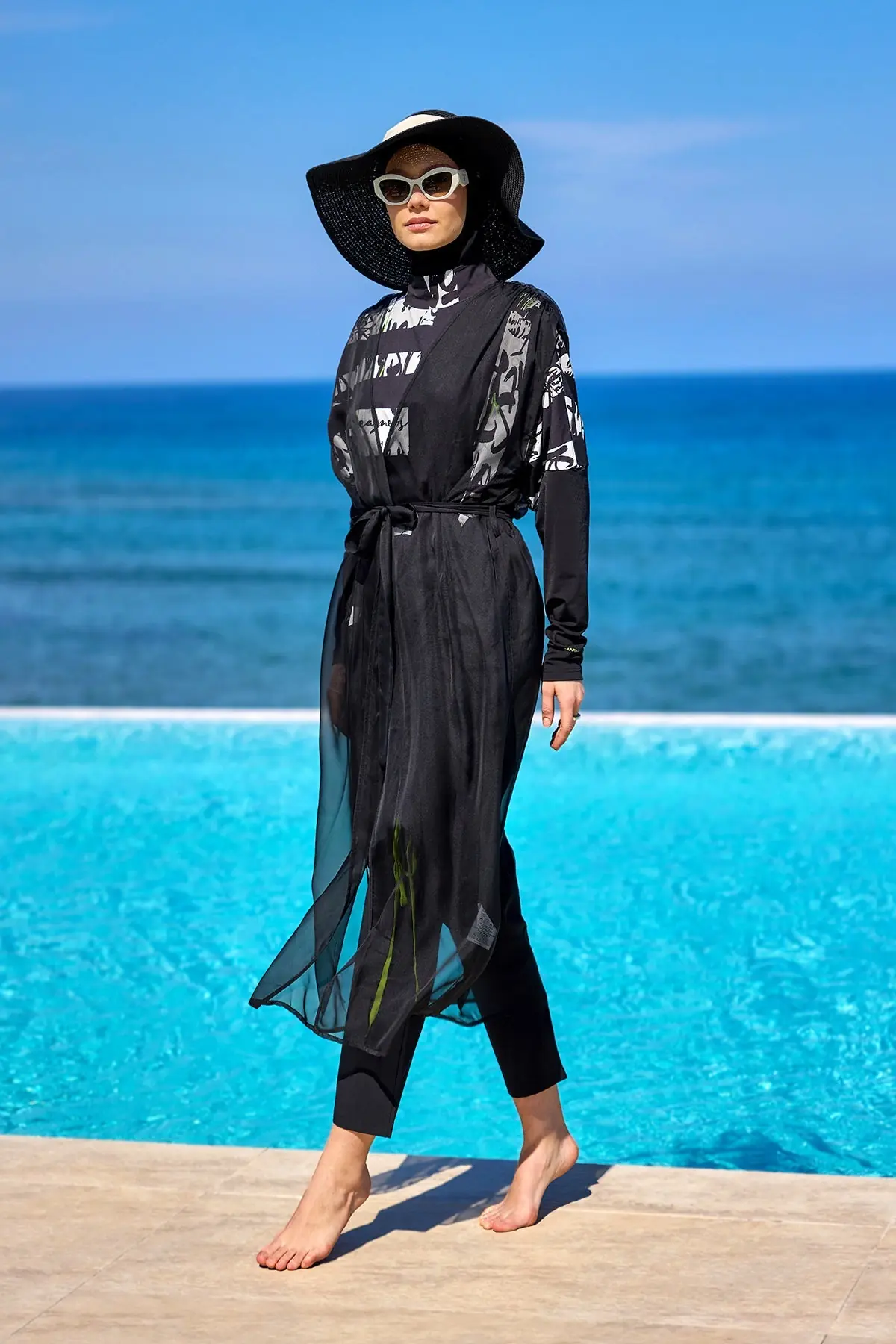 Marina Black Sleeveless Silky Kimono, photo 2