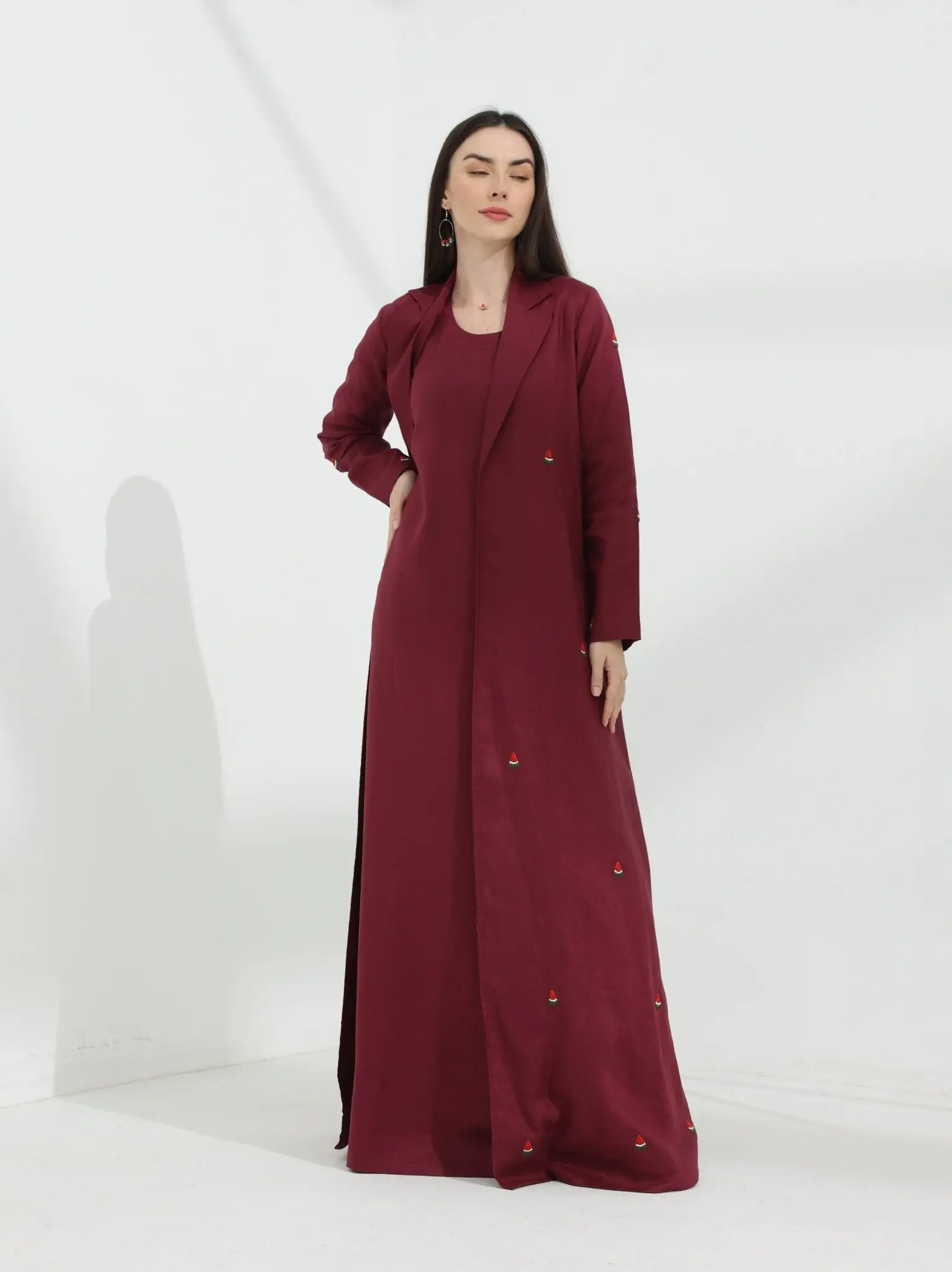 Watermelon Linen Abaya Wine, photo 3