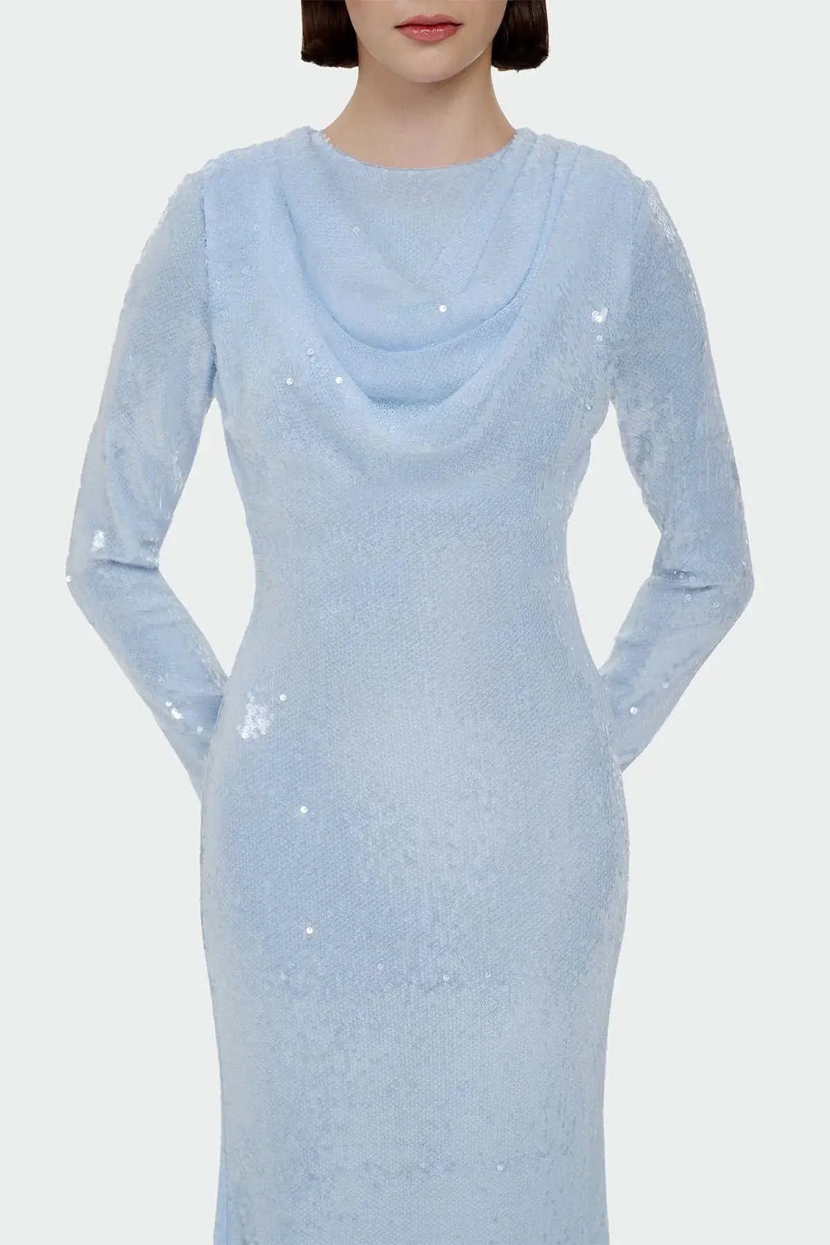 Draped Sequin Evening Dress – Baby Blue, photo 2