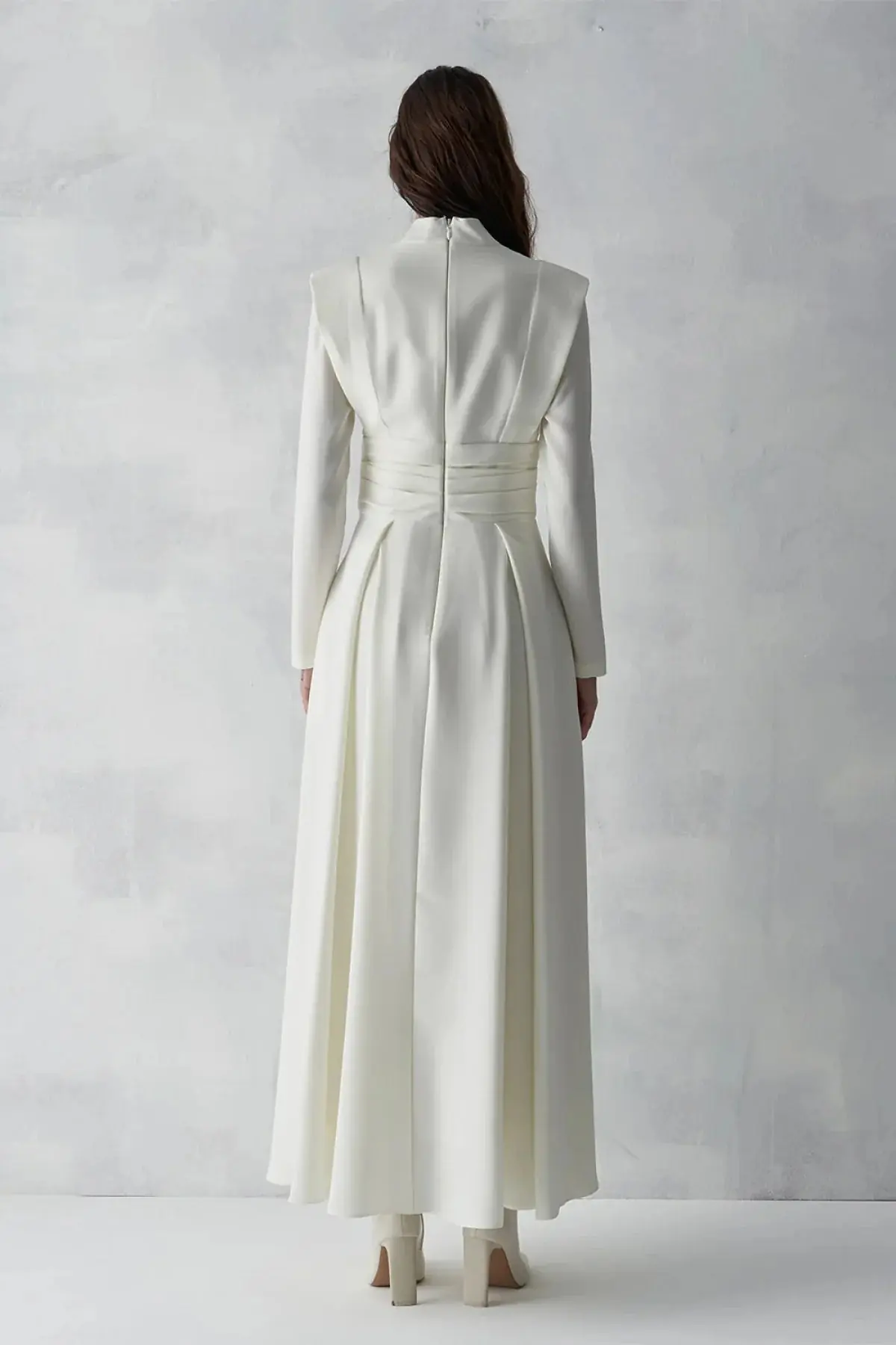 Draped Waist Long Evening Dress - Ivory, photo 5
