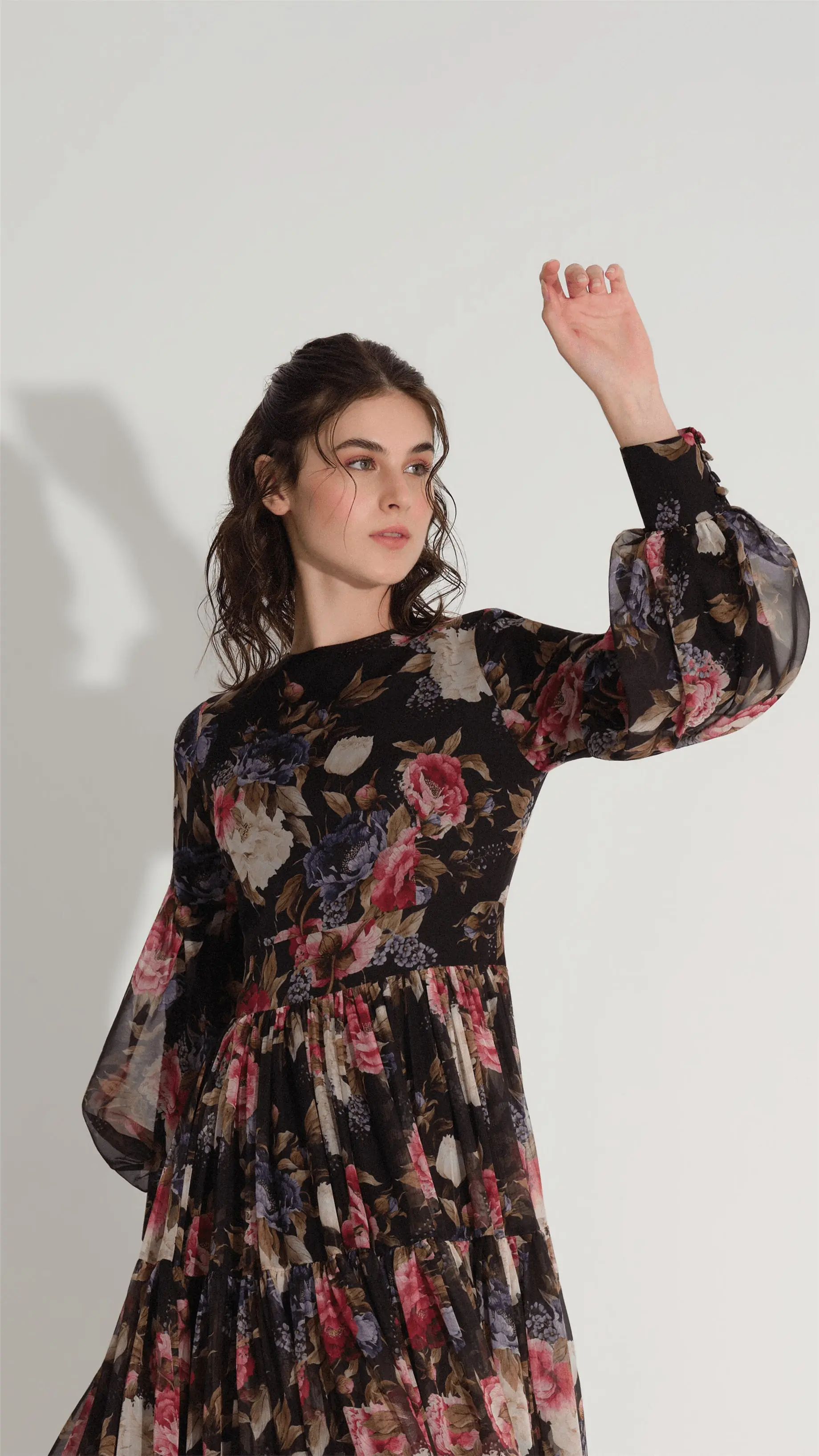 Floral Silk Chiffon Dress – Black, photo 2