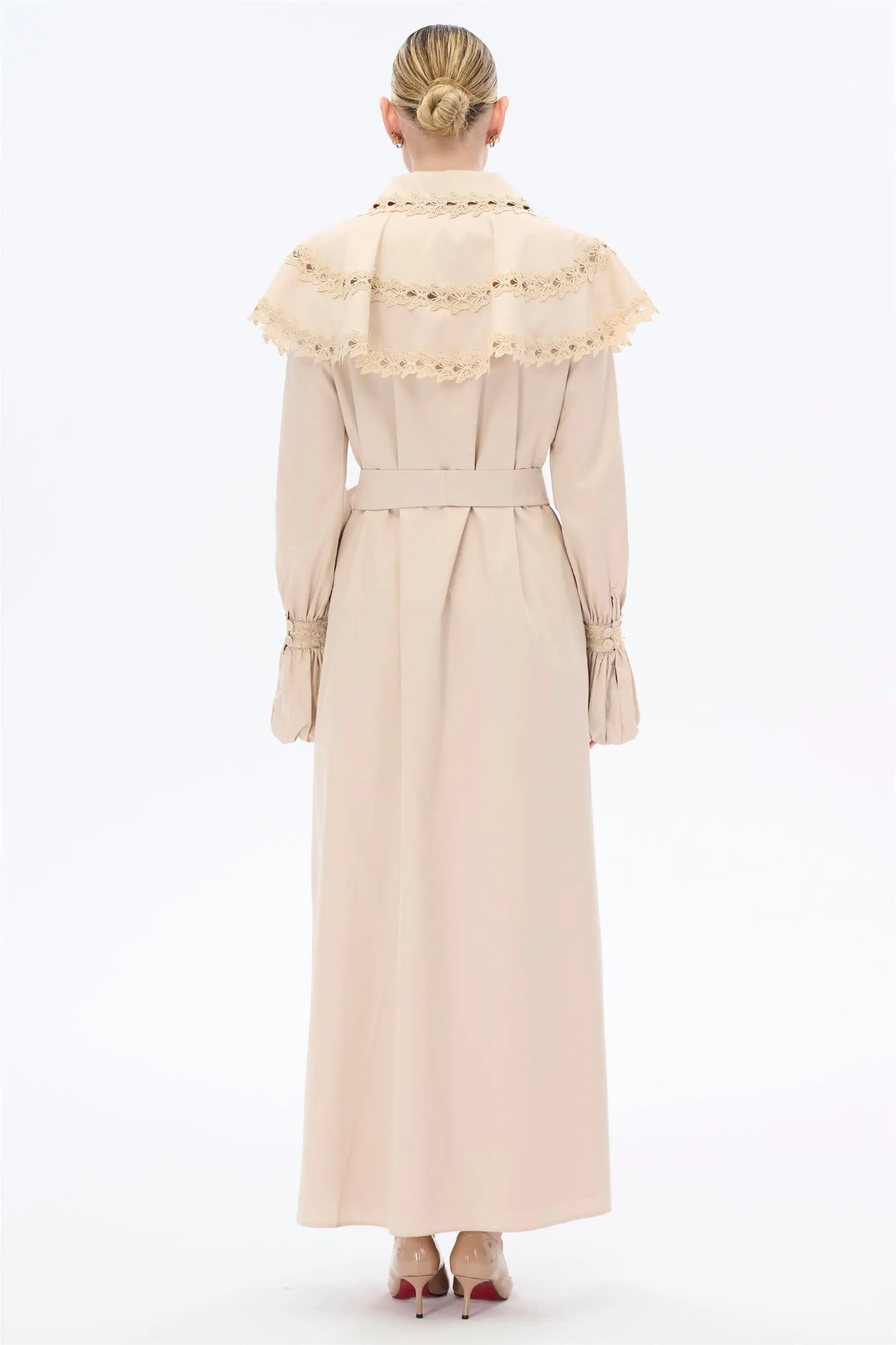 Butterfly Lace Cape Cotton Dress – Beige, photo 3