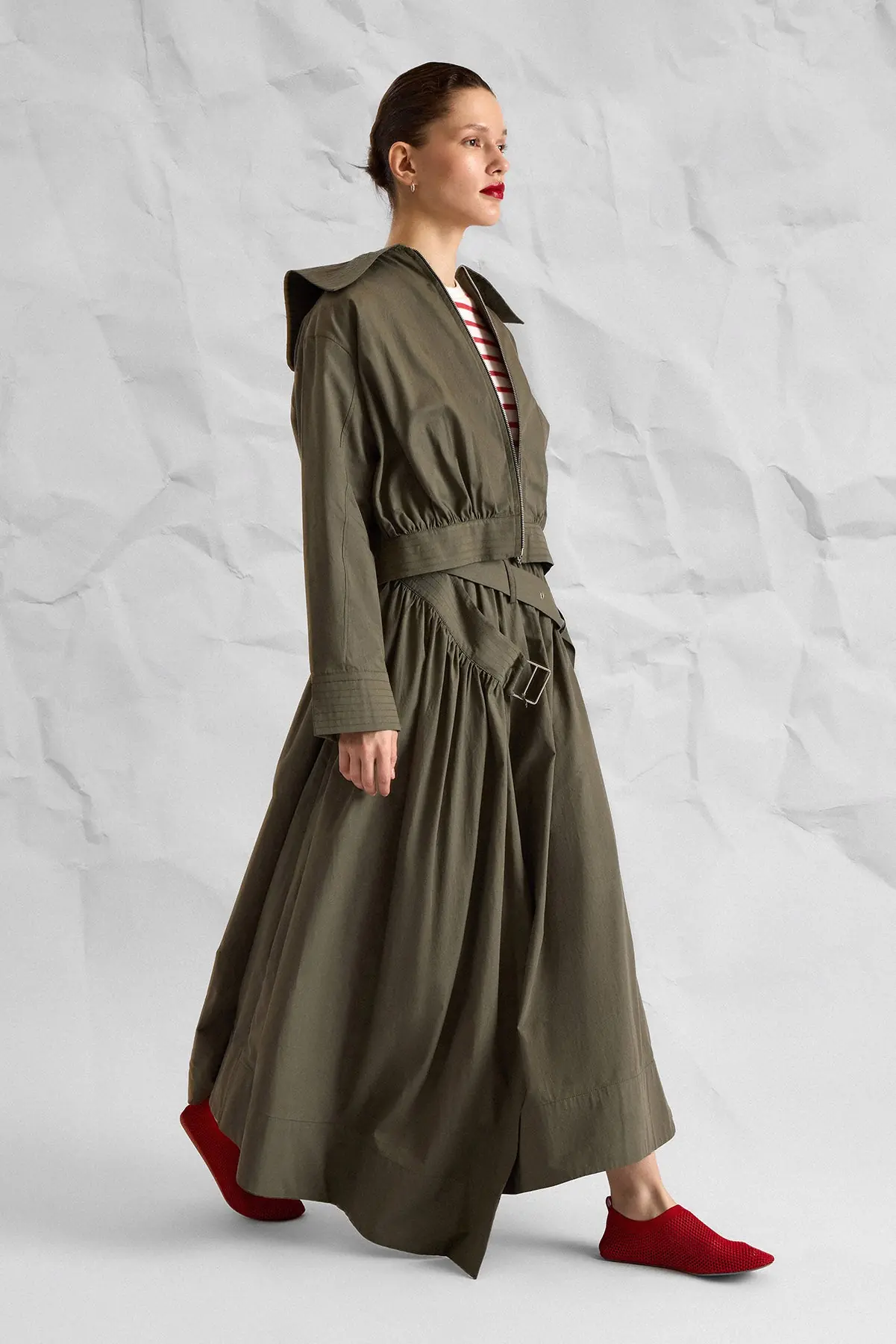 AVELINE Khaki Belted Maxi Skirt, photo 2