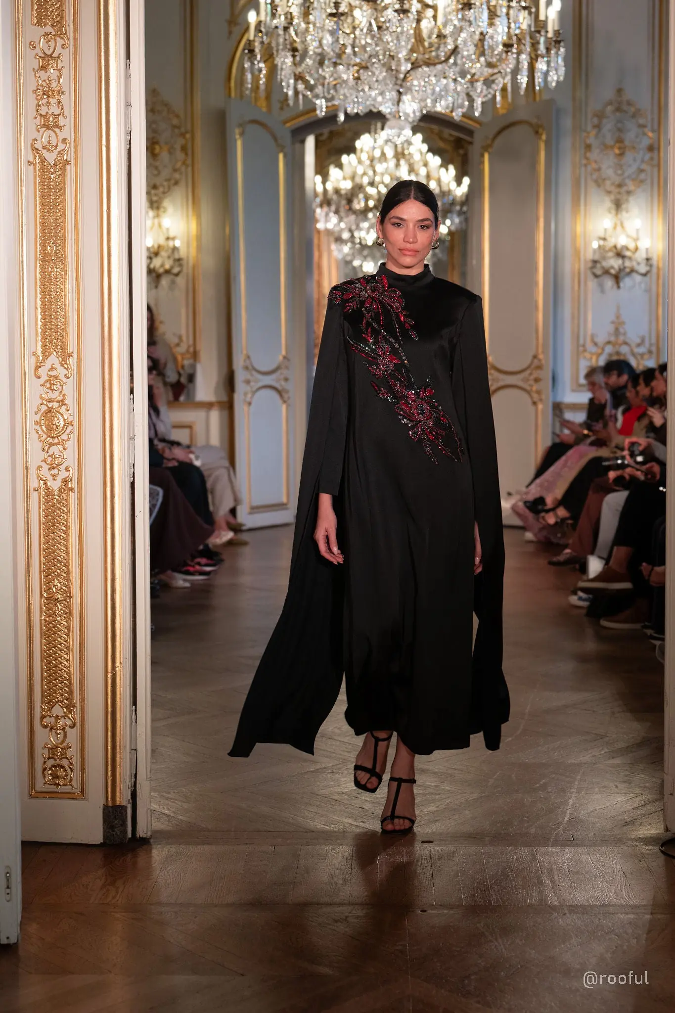Zafira Embroidered Double-Sleeve Dress – Black, photo 2