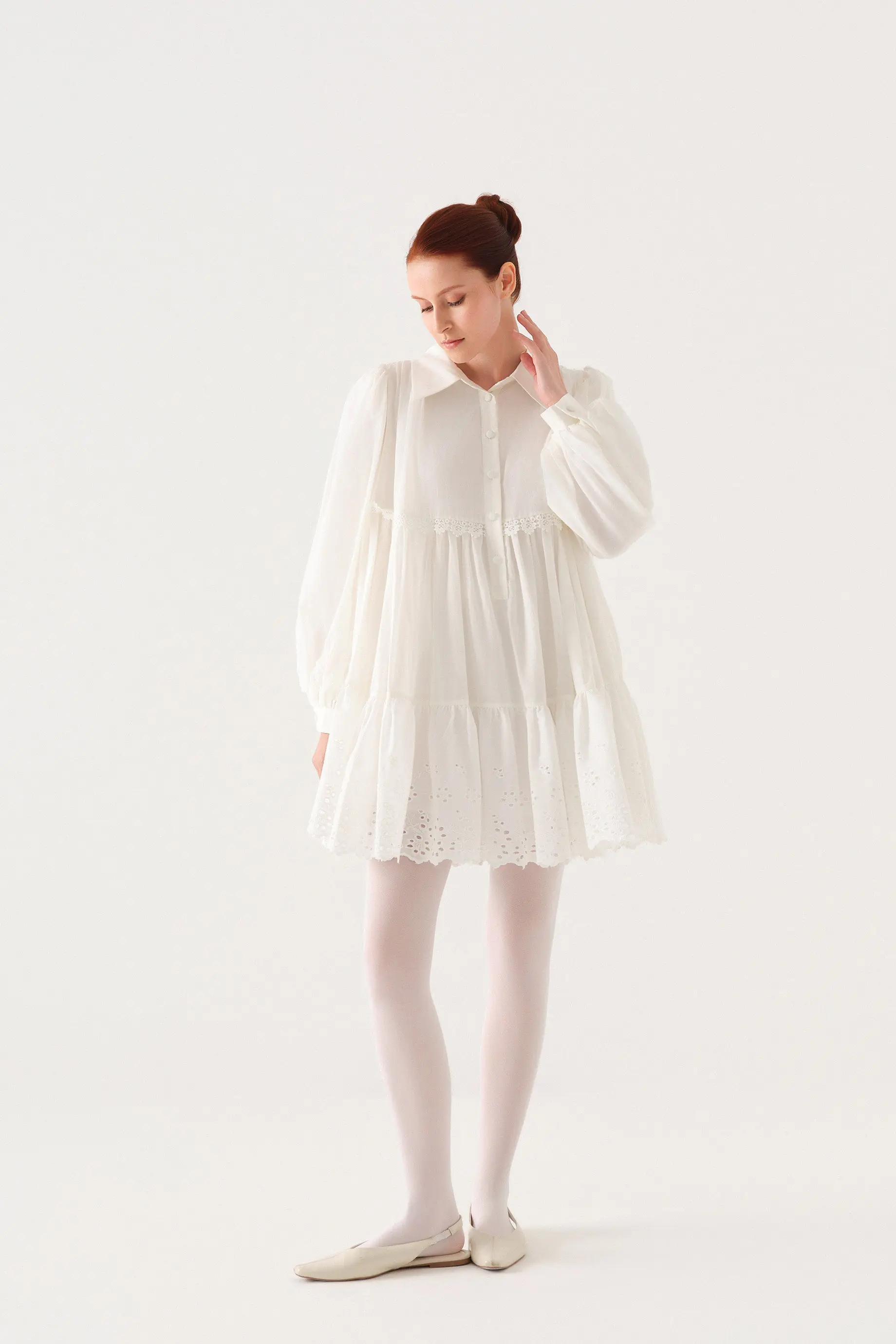Layered Lace-Trim Cotton Poplin Tunic – Ecru, photo 4