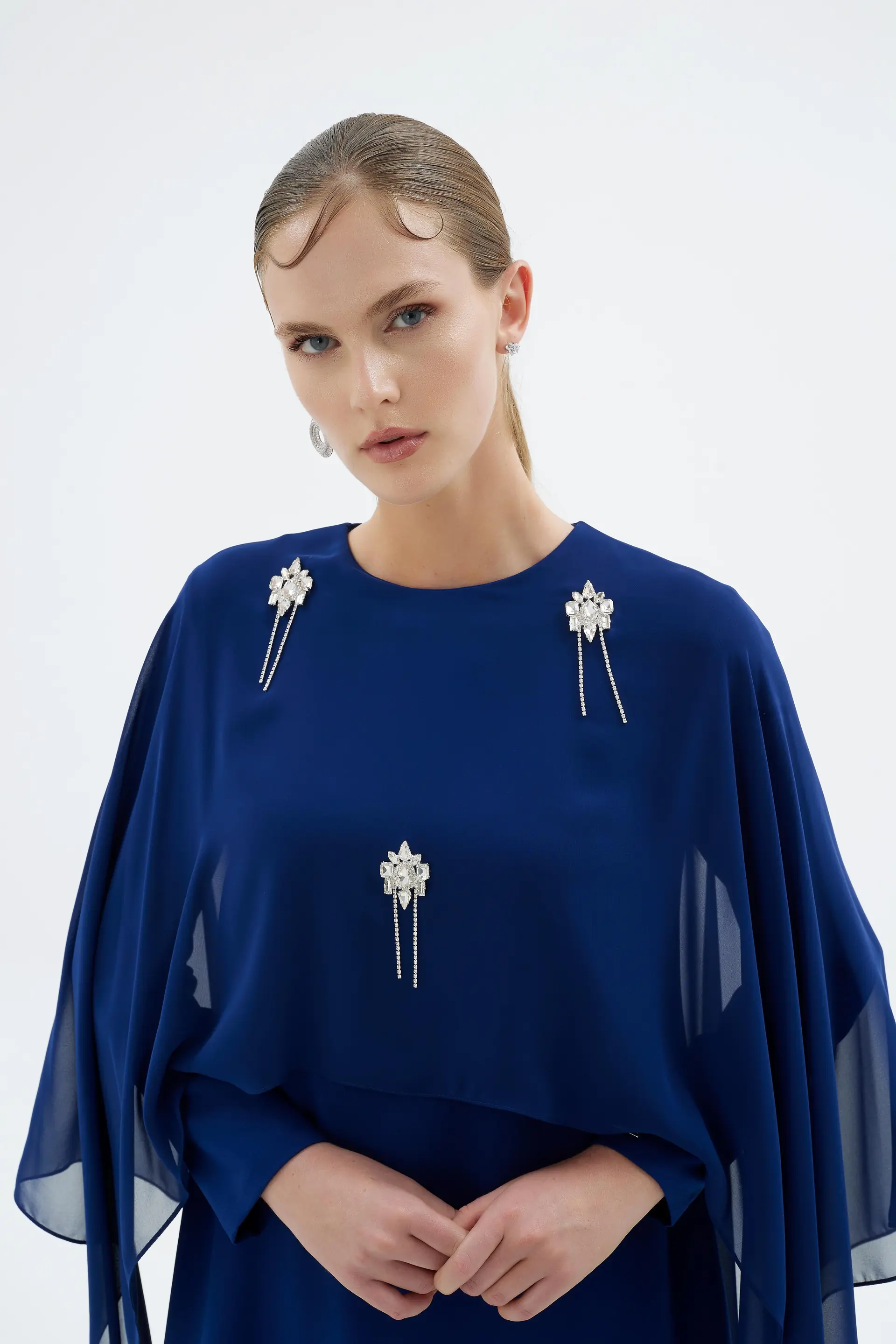 Alera Embellished Cape Dress – Blue, photo 2