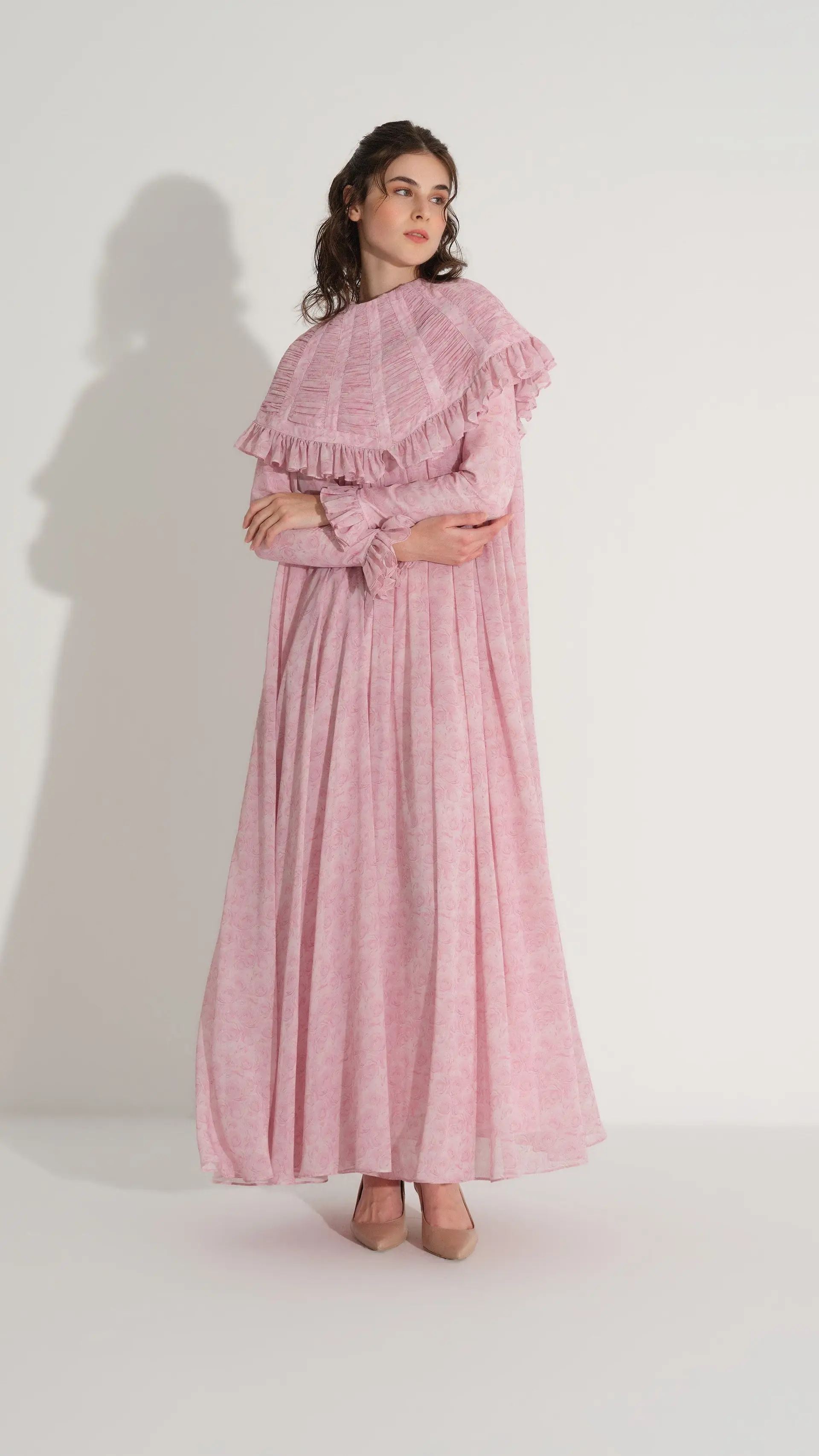Chiffon Dress with Detachable Cape Pink, photo 2