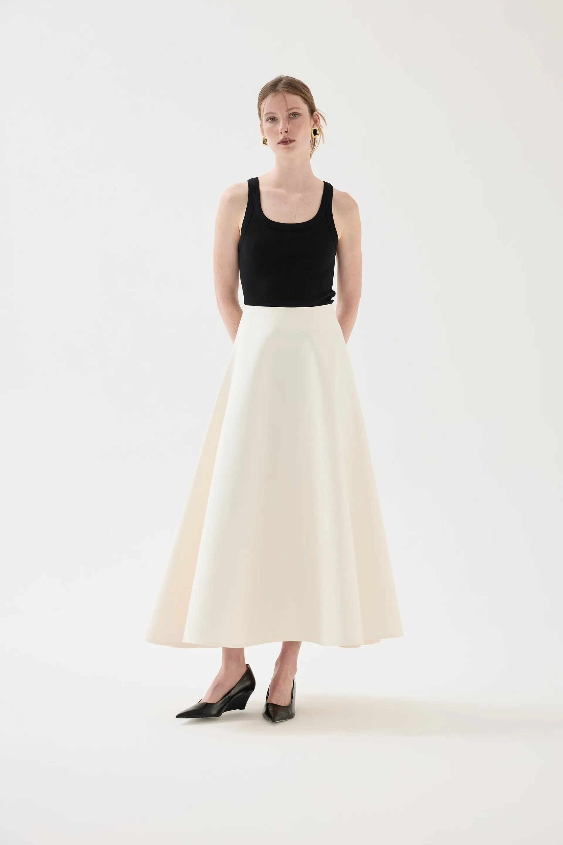High-Waisted Full-Circle Maxi Skirt - Ecru, photo 2