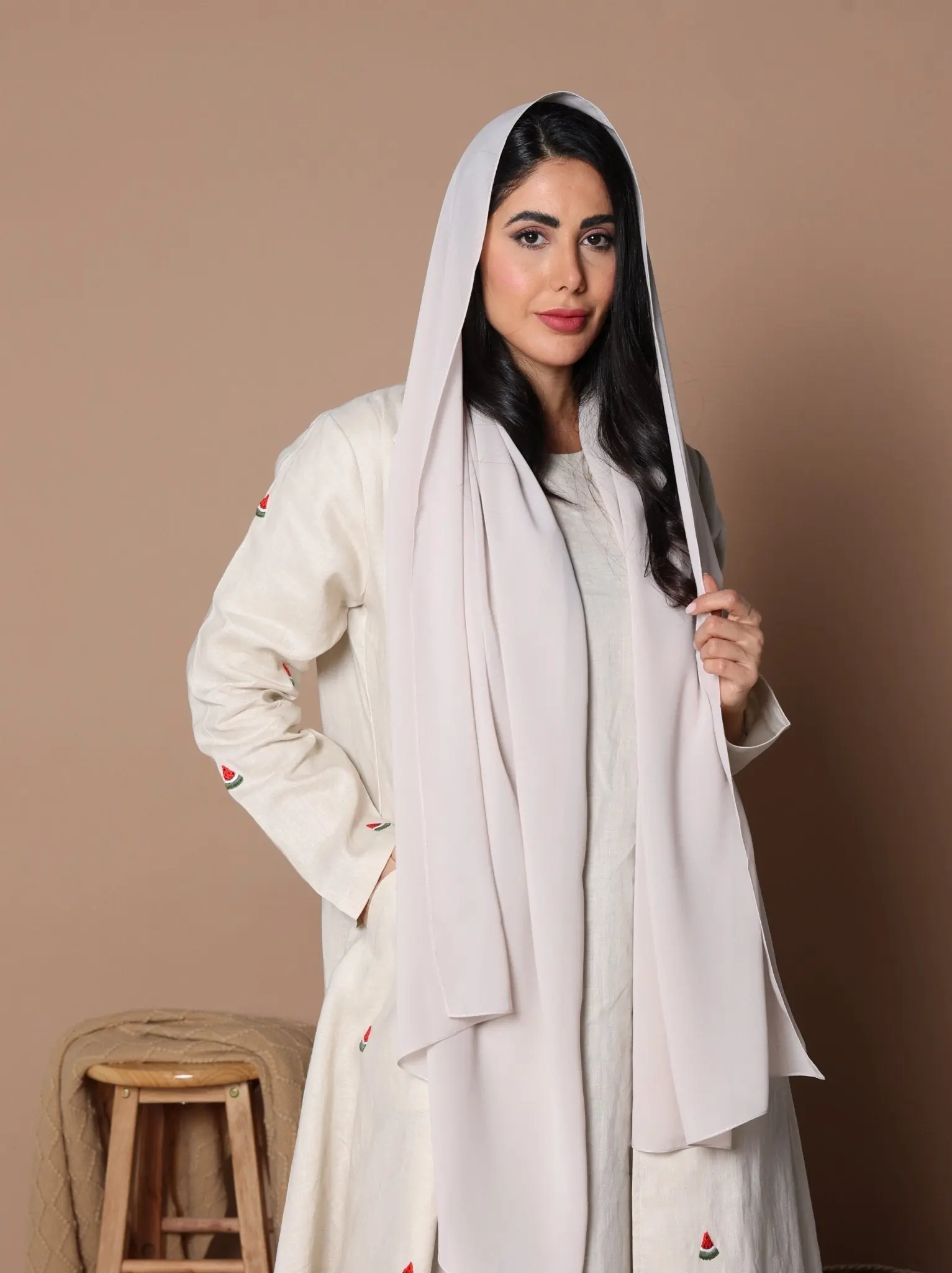 Watermelon Linen Abaya Oat Milk