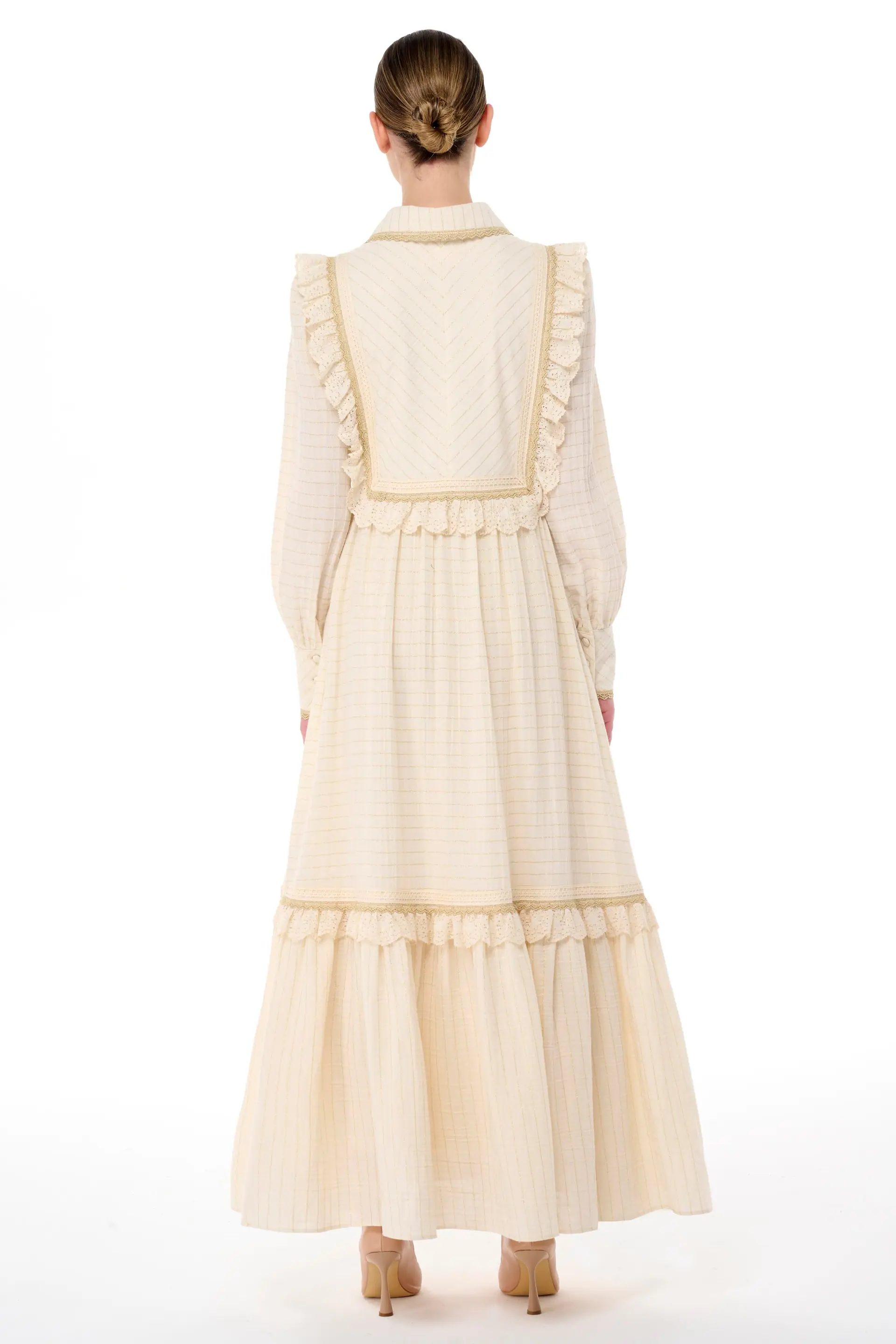 Lace-Trim Tiered Cotton Dress – Ecru, photo 4