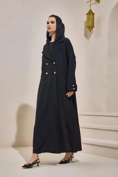 Crepe Trench Abaya - Black, photo 2