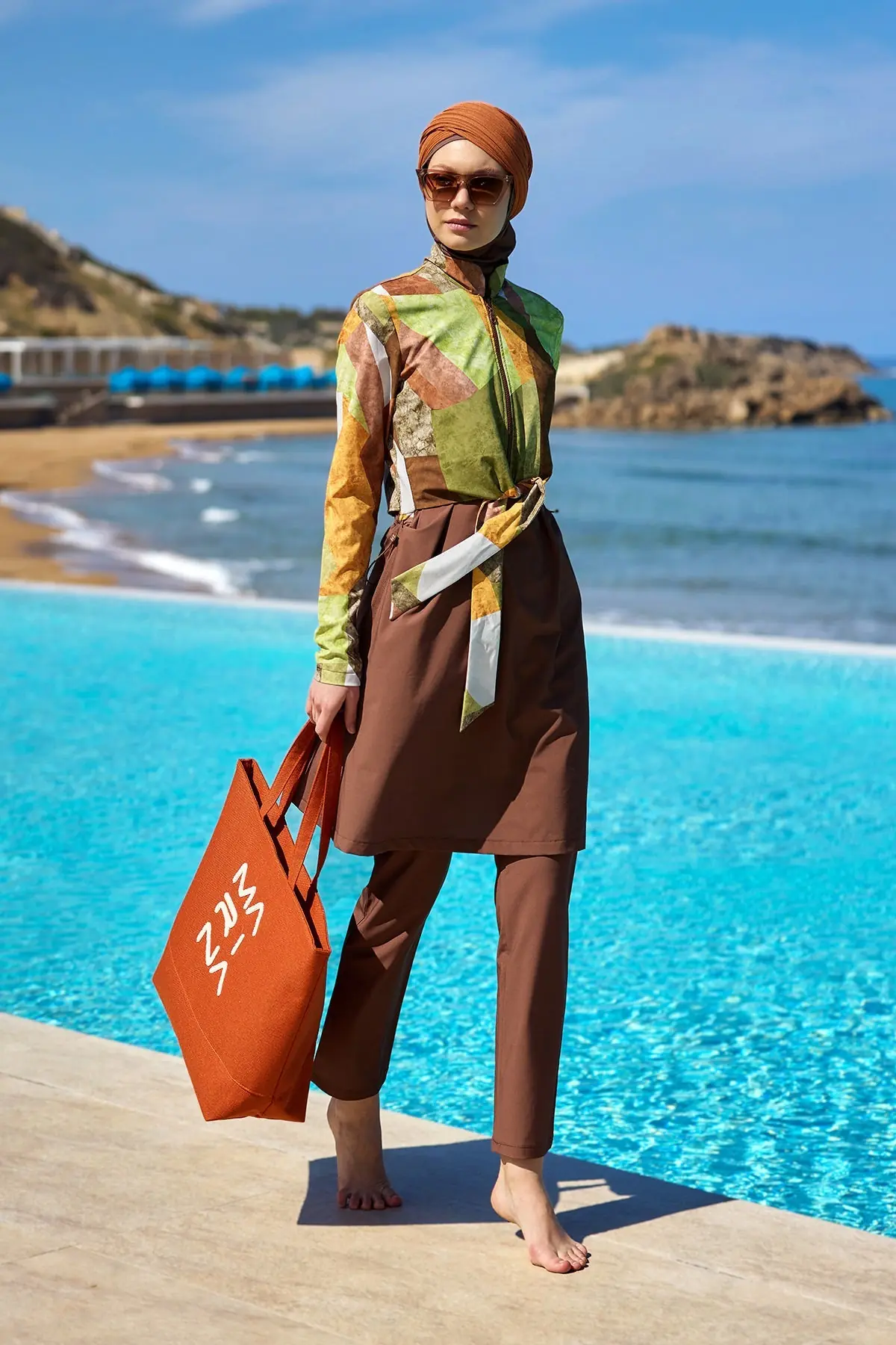 Brown Full Coverage Modest Swimwear Burkini Set M2530-1, photo 4