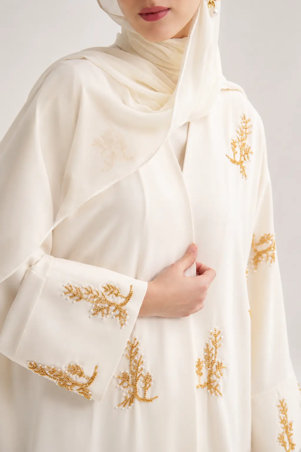 Reem Linen Abaya & Scarf – Cream, photo 3