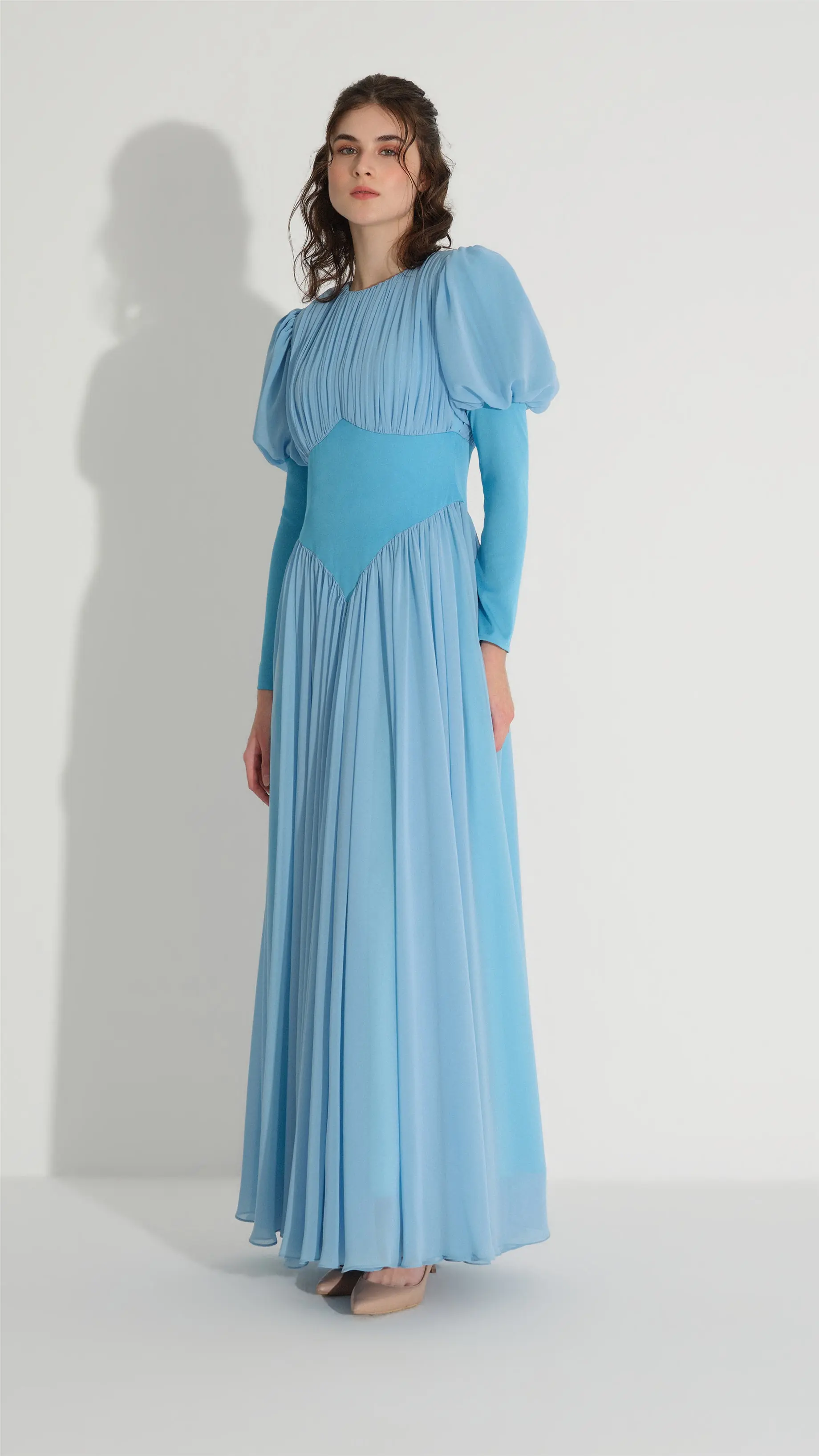 Corset Detail Chiffon Dress – Blue, photo 3