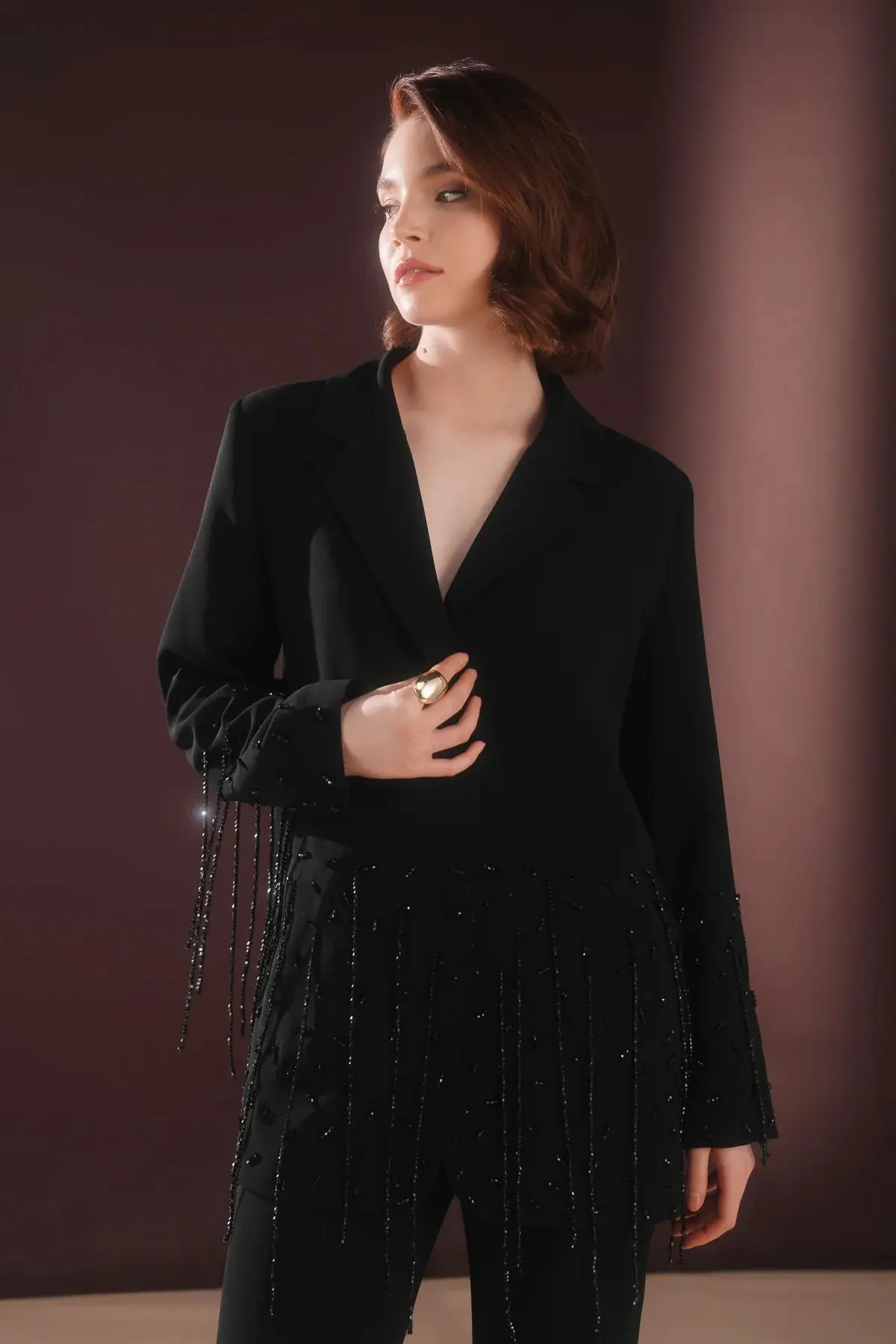 Morvella Embellished Fringe Suit – Black, photo 3