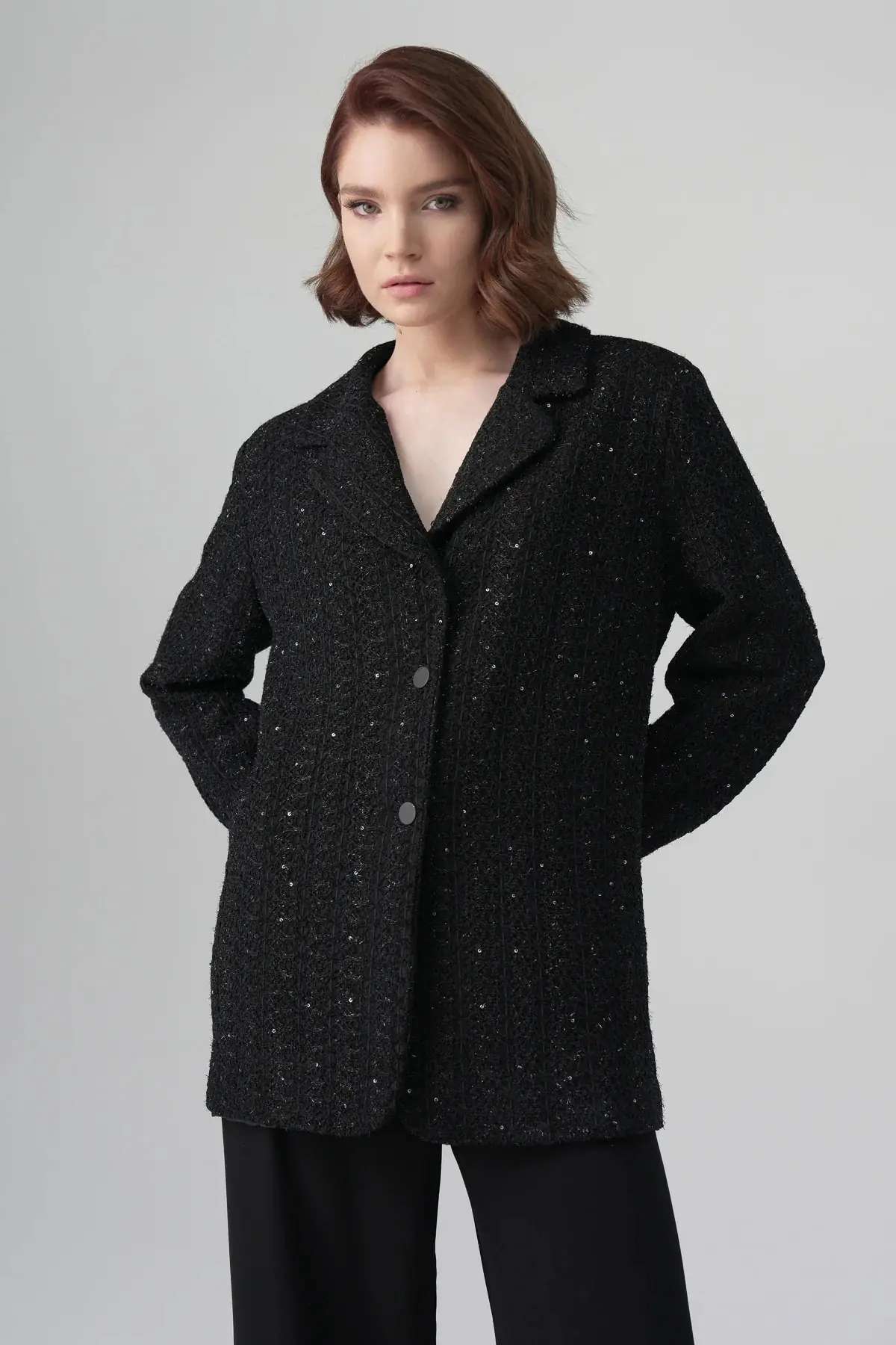 Vera Structured Tweed Blazer – Black, photo 3