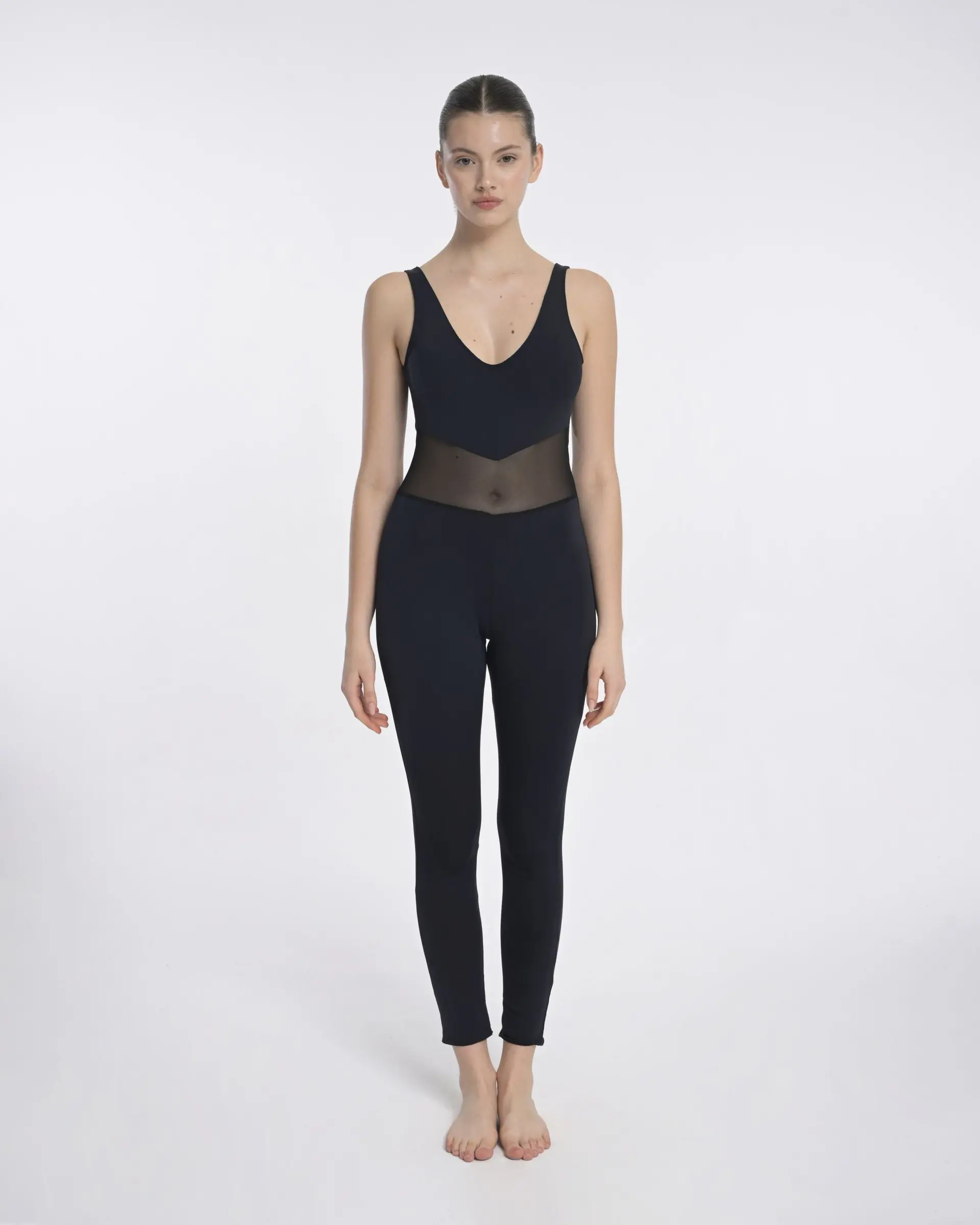 One-Piece Polyamide Modest Swim Jumpsuit with Mesh Waist Detail, photo 2