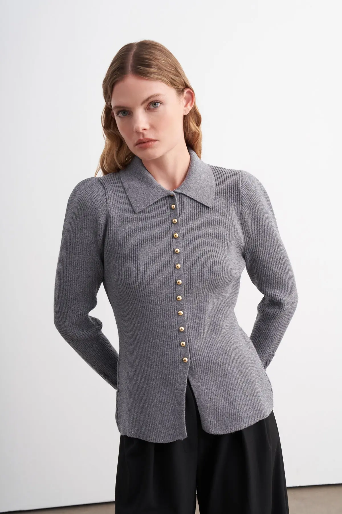 Örgü Detaylı Peplum Triko Hırka, photo 4