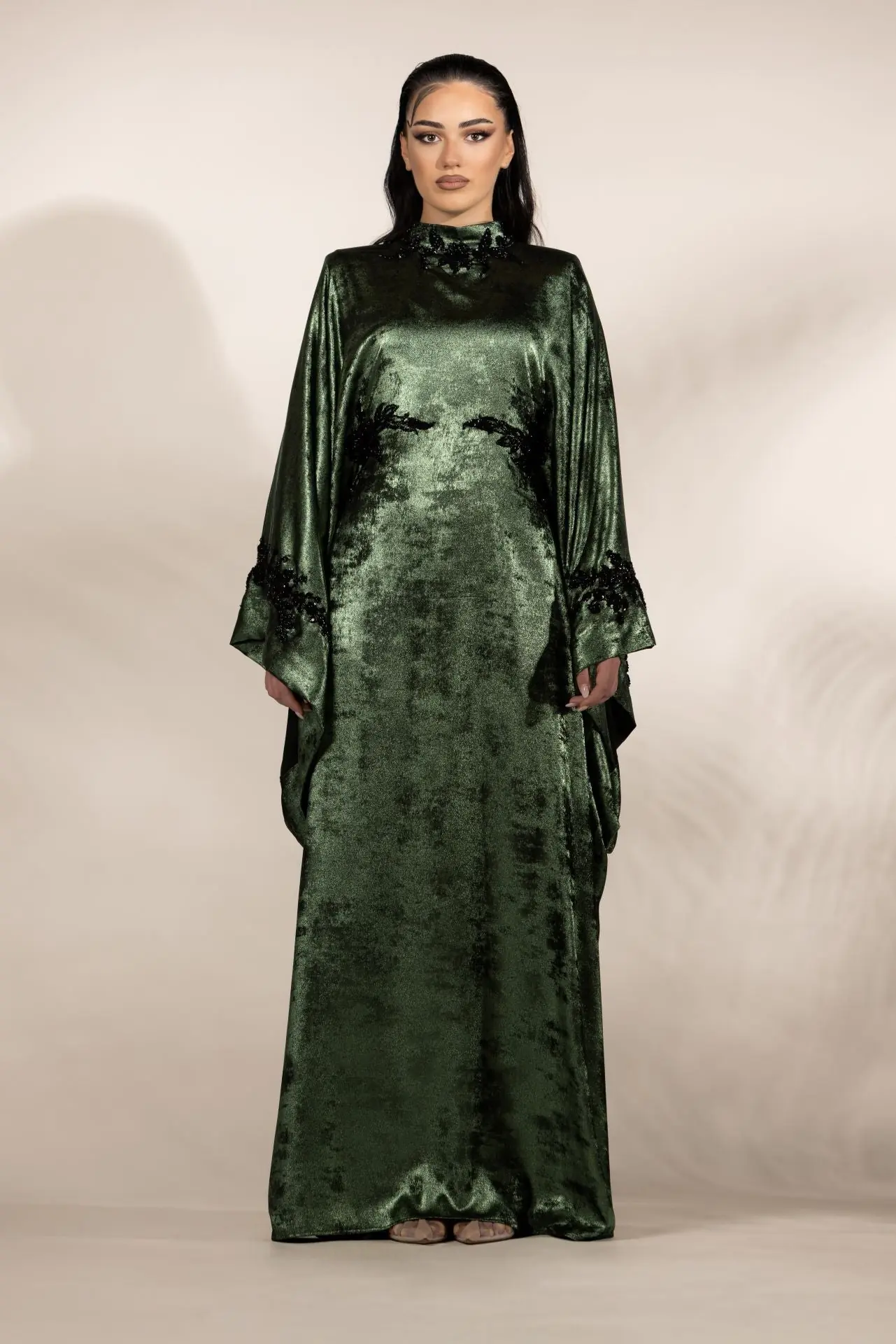 Starlit Mirage Embellished Abaya – Dark Green