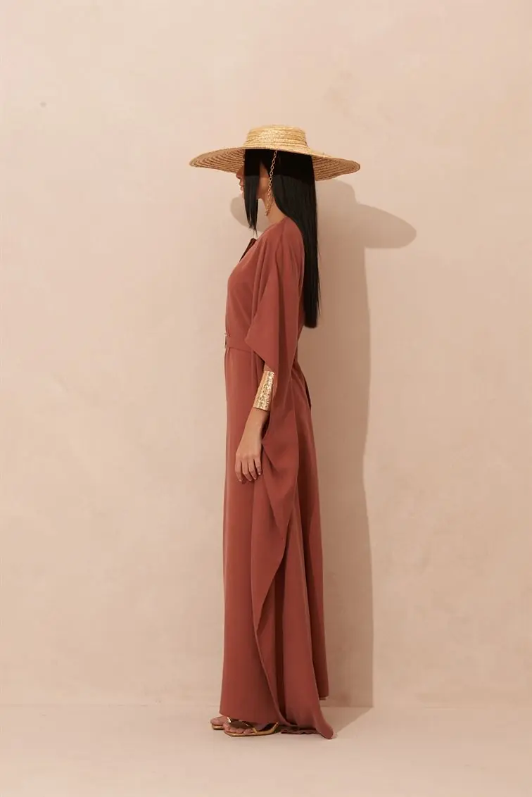 Ameera Long Tencel Kaftan - Brown, photo 5