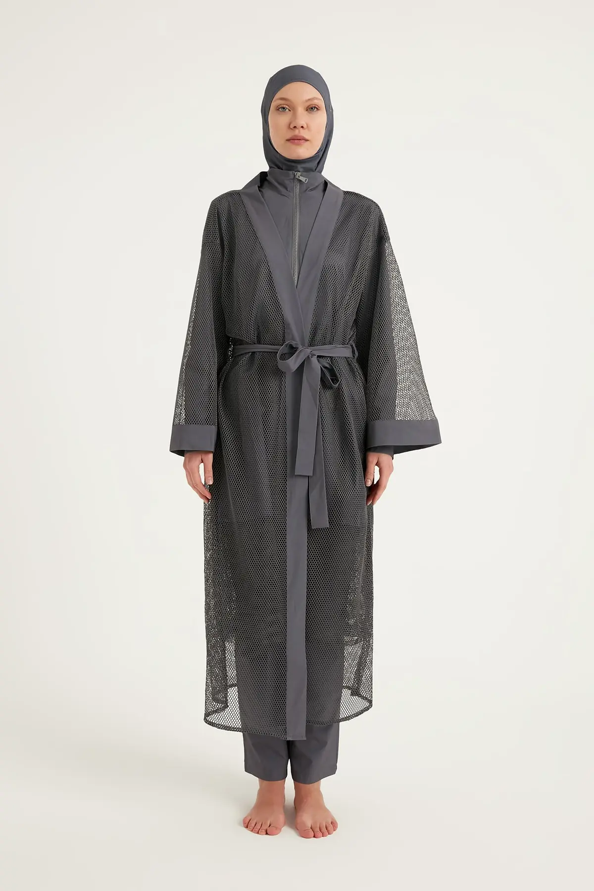 Charcoal Full Length Modest Mesh Kimono – Marina P2501-5, photo 5