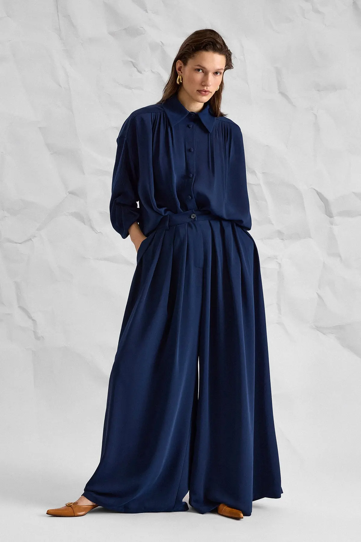 Majesté Atelier No. 10 Relaxed Shirt & Wide-Leg Trouser Set - Navy, photo 3