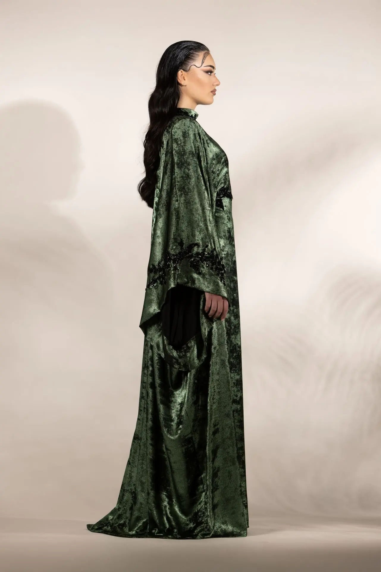 Starlit Mirage Embellished Abaya – Dark Green, photo 5