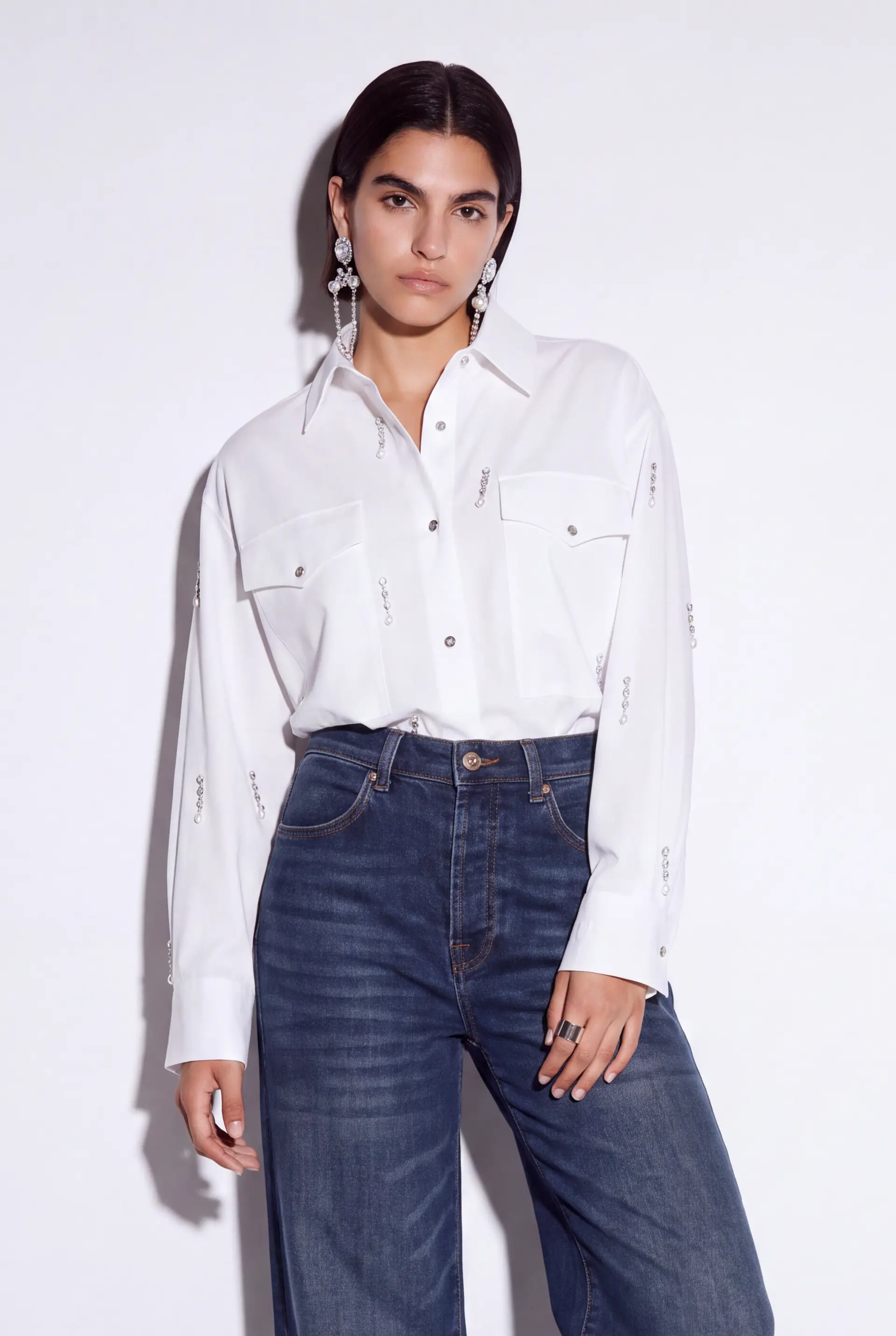 Teardrop Shirt Swarovski Stone Detail 100% Cotton