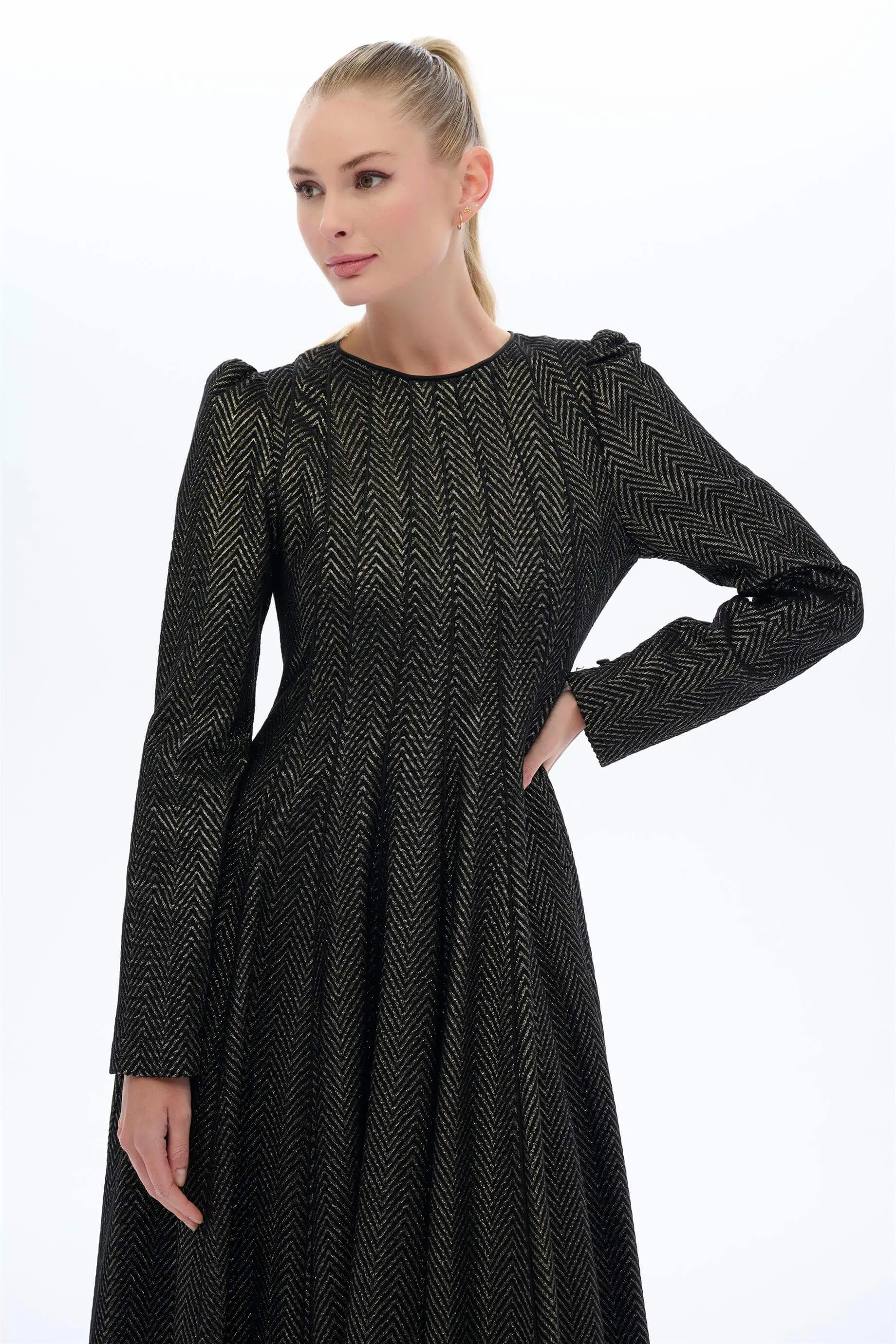 Shimmer-Trim Jacquard Maxi Dress – Black, photo 2