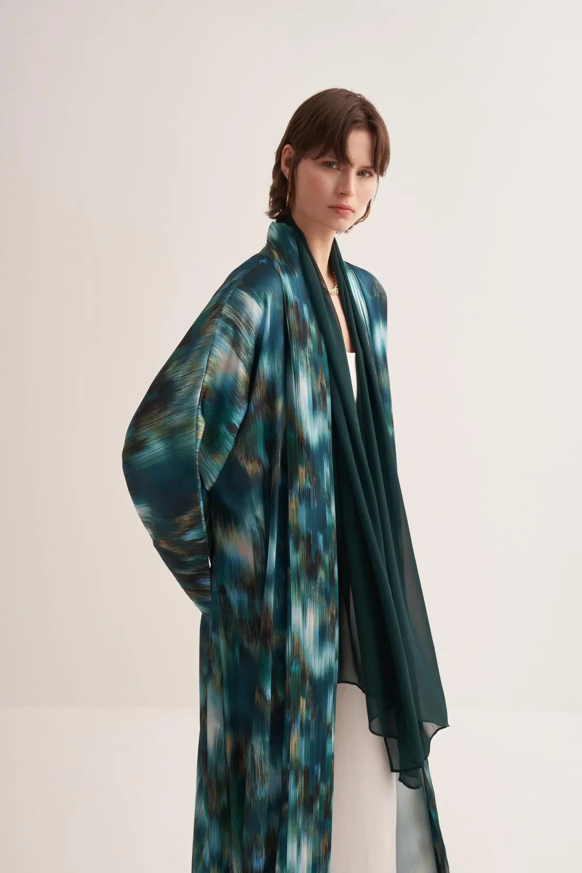 Julie Printed Green Abaya with Matching Scarf, photo 4