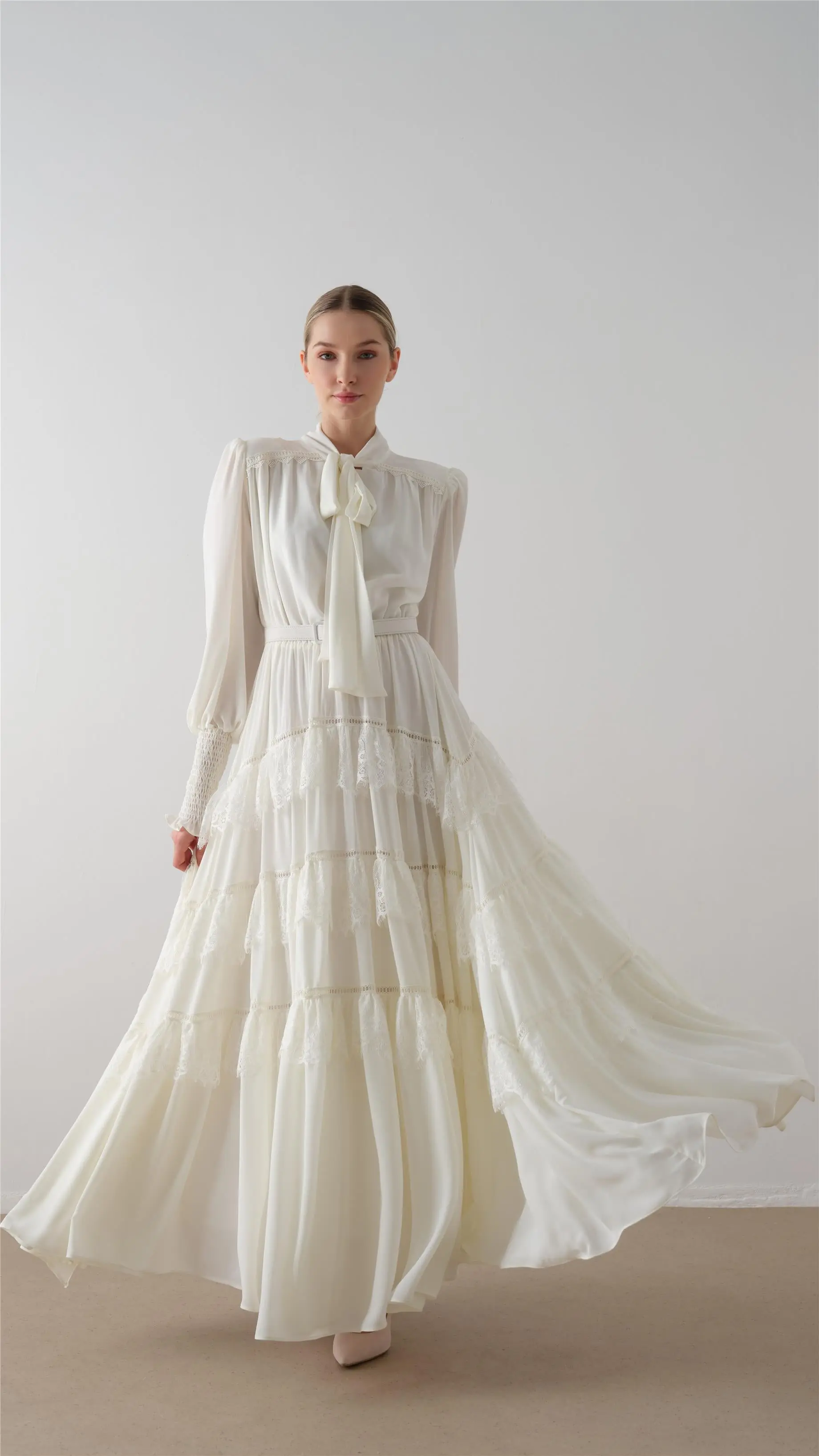 Tiered Lace Ruffle Long Dress - Ecru, photo 3
