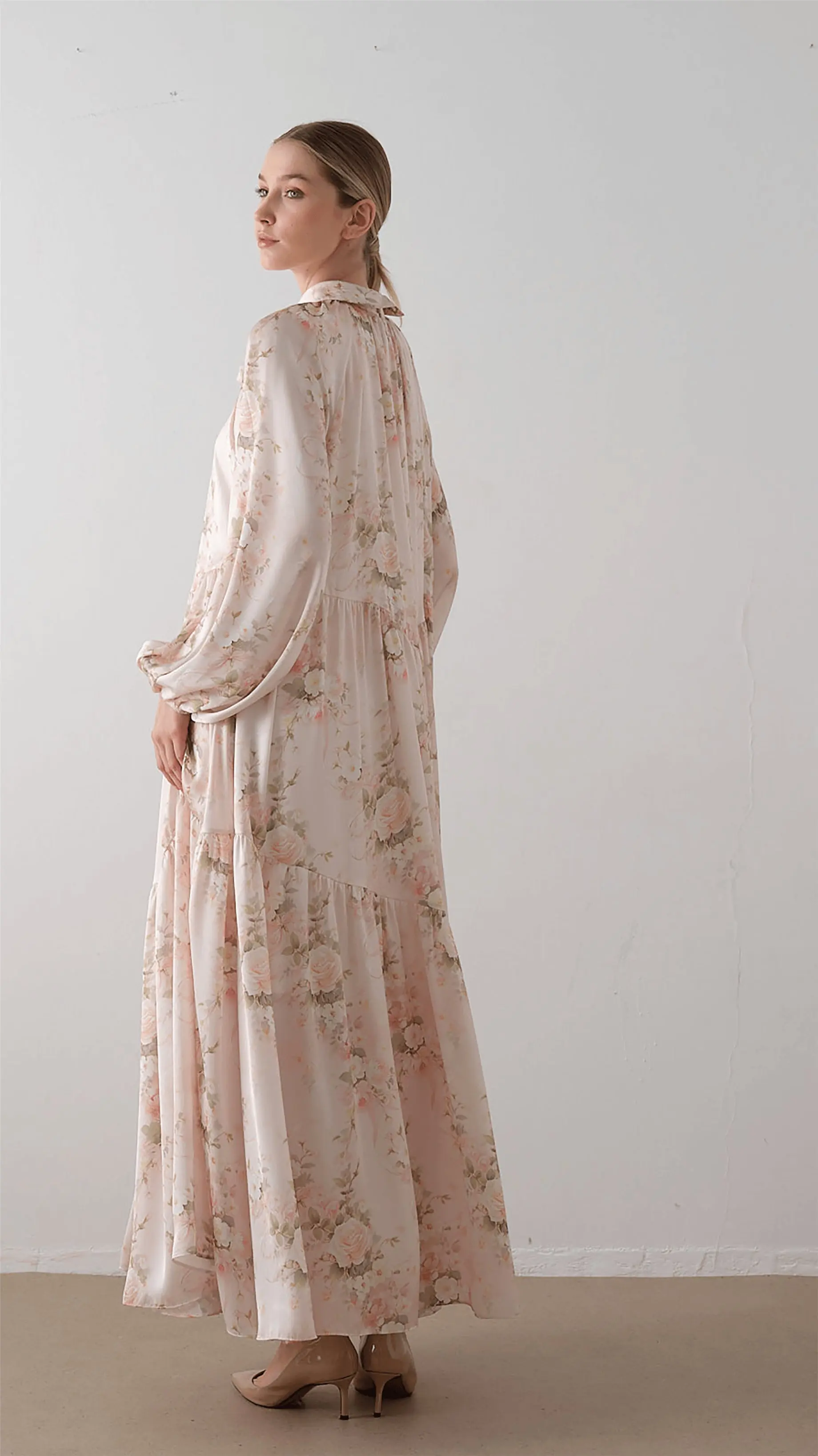 Bow Neck Chiffon Satin Dress – Pink, photo 6