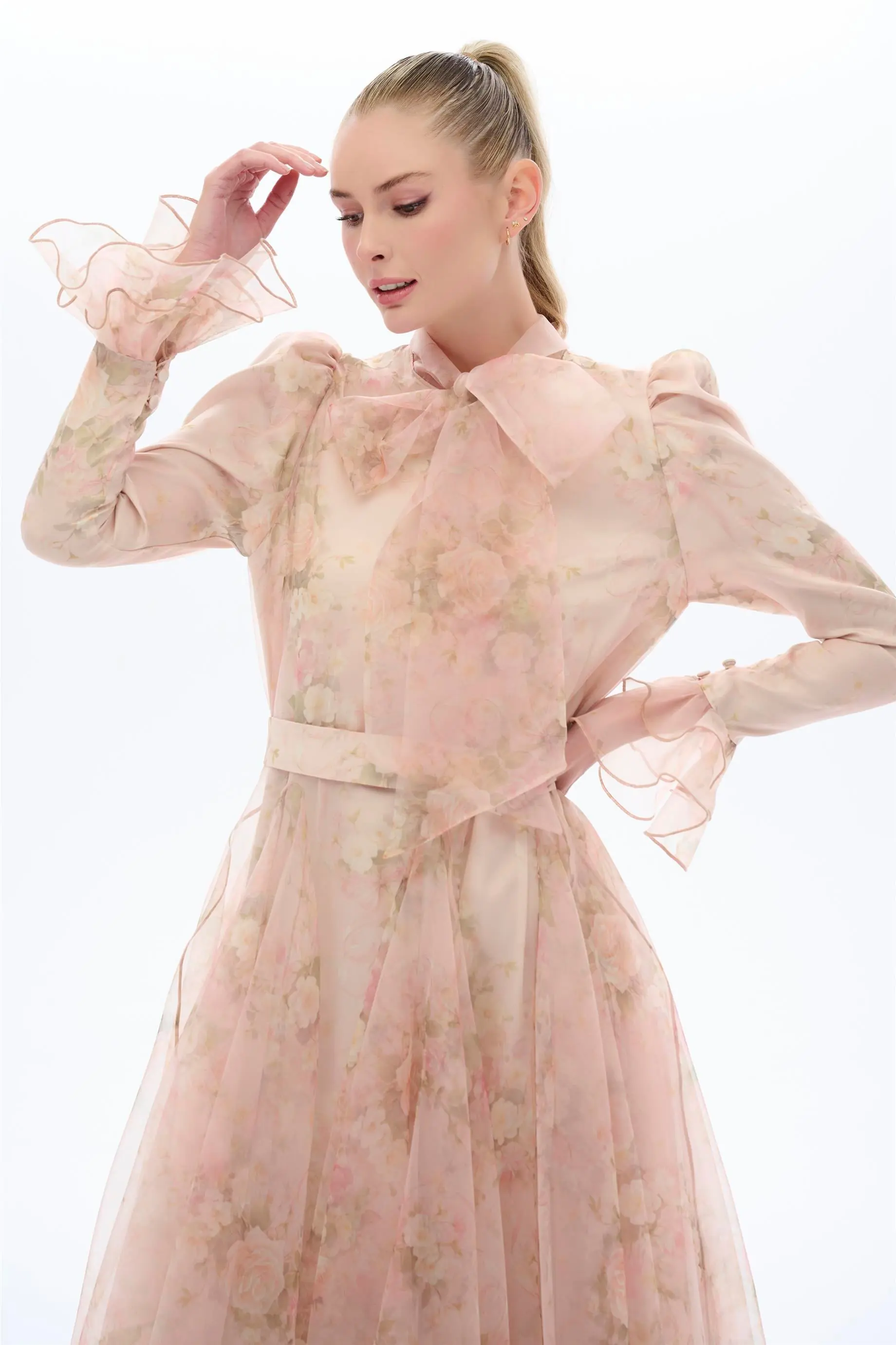 Printed Organza Dress – Powder, photo 2