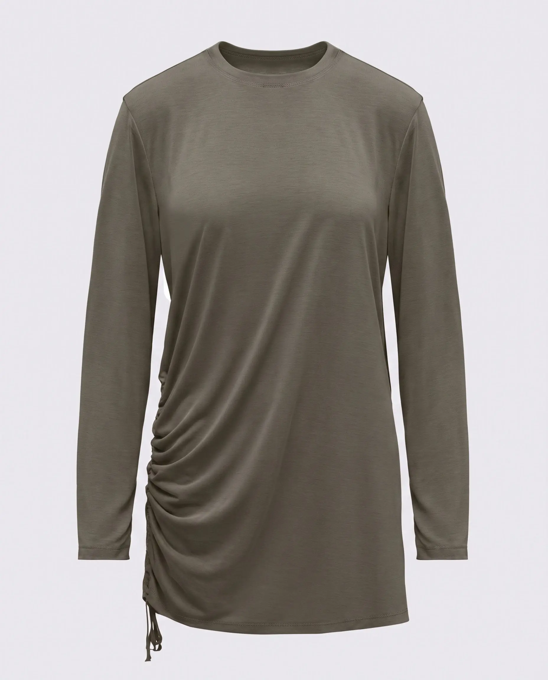 Modal Kumaşlı Ayarlanabilir Drape Detaylı Uzun Üst - Çağla Yeşili
