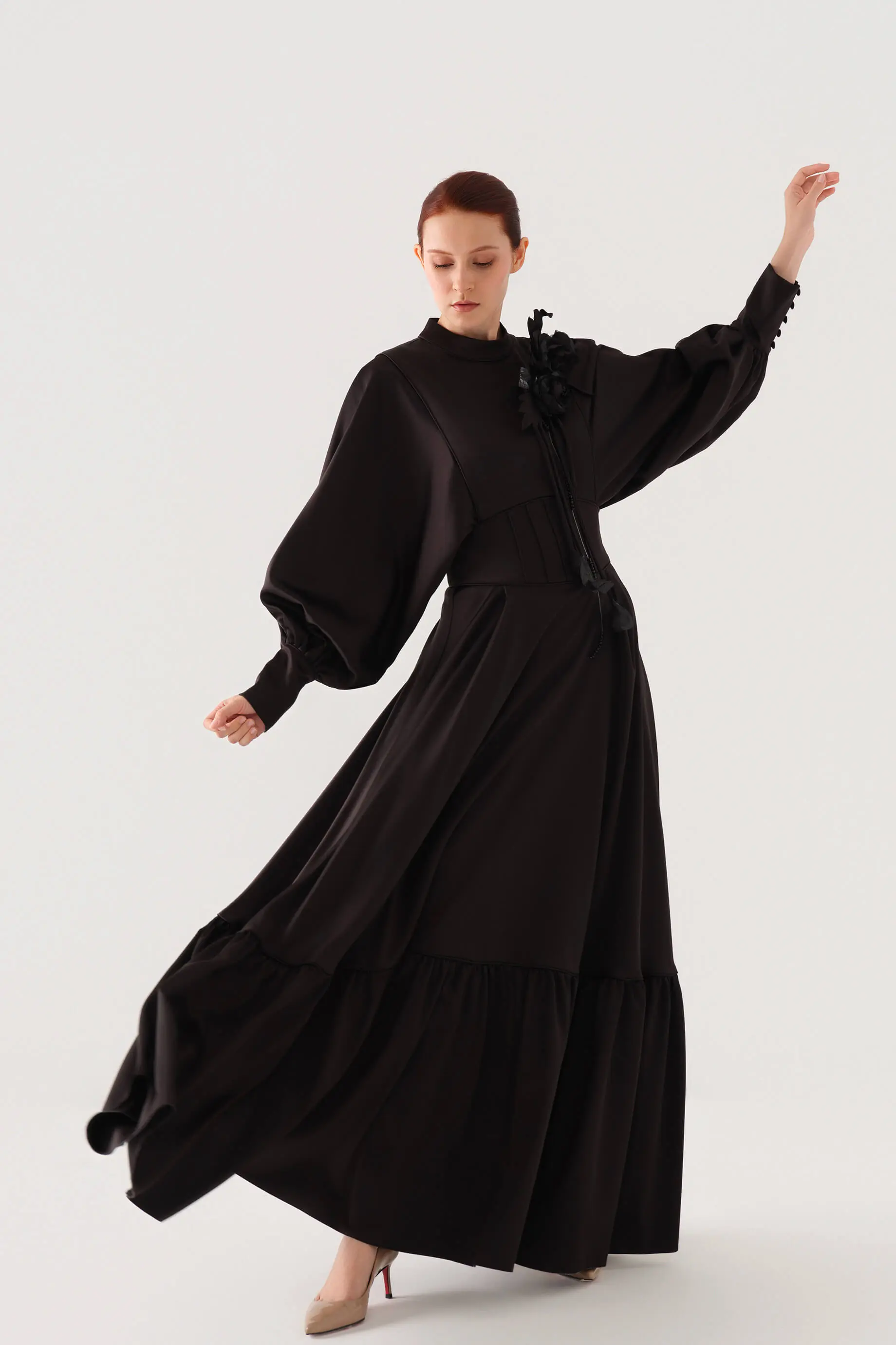 Beaded-Trim Corset-Waist Satin Maxi Dress – Black, photo 4