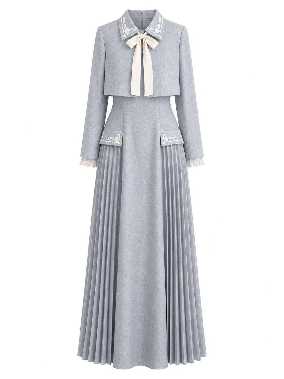 Elise Pleated Lace Maxi Dress – Powder Blue