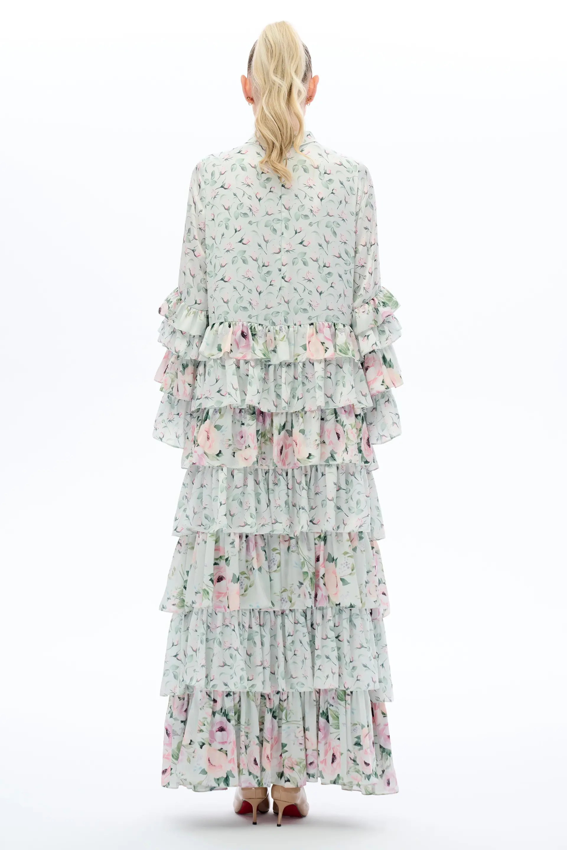 Layered Floral Modest Dress - Mint, photo 4