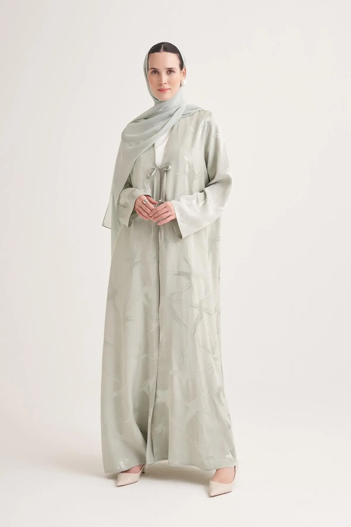 Mila Linen Abaya & Scarf – Mint