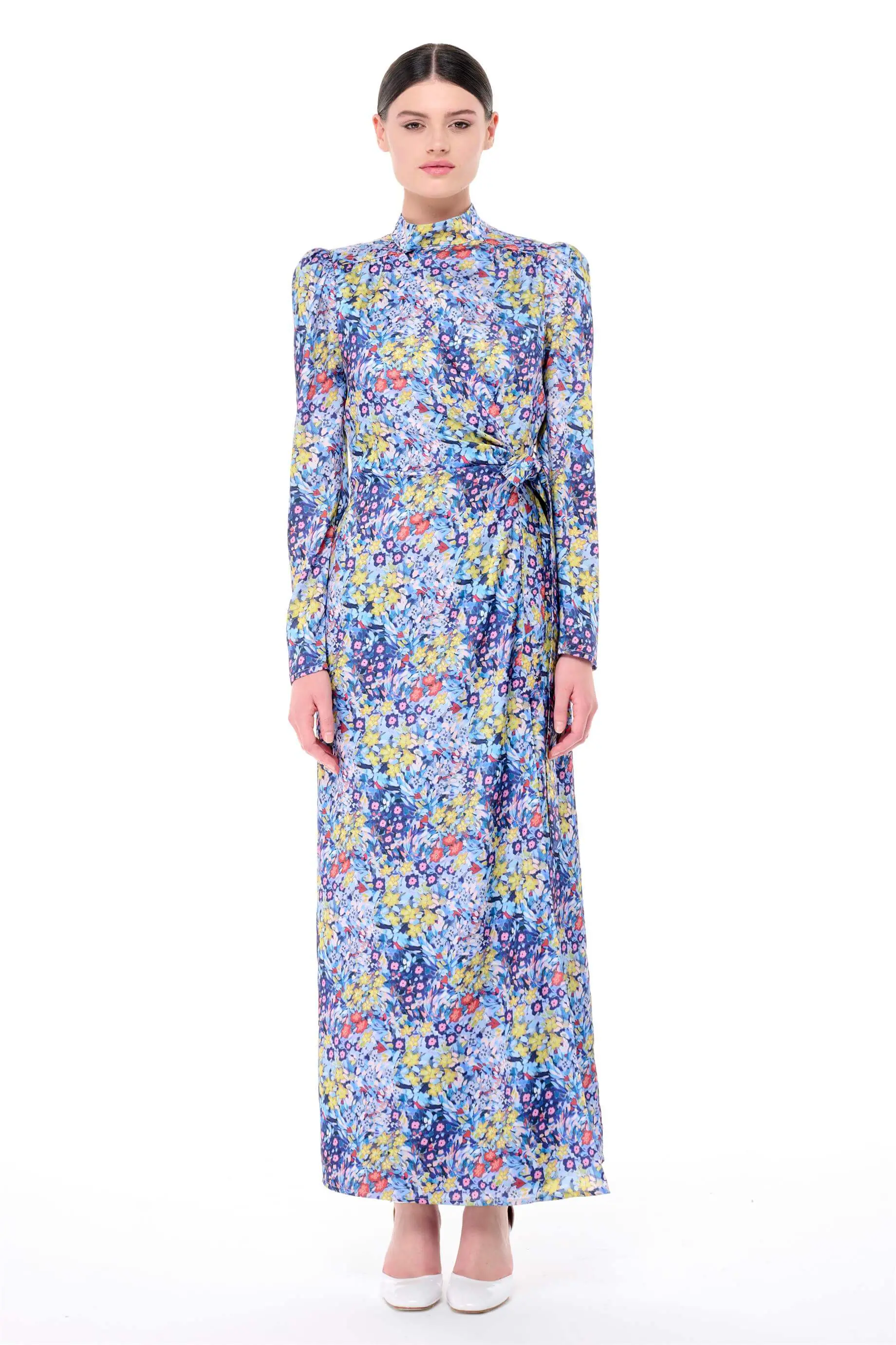 Floral Wrap Tie-Waist Dress – Purple