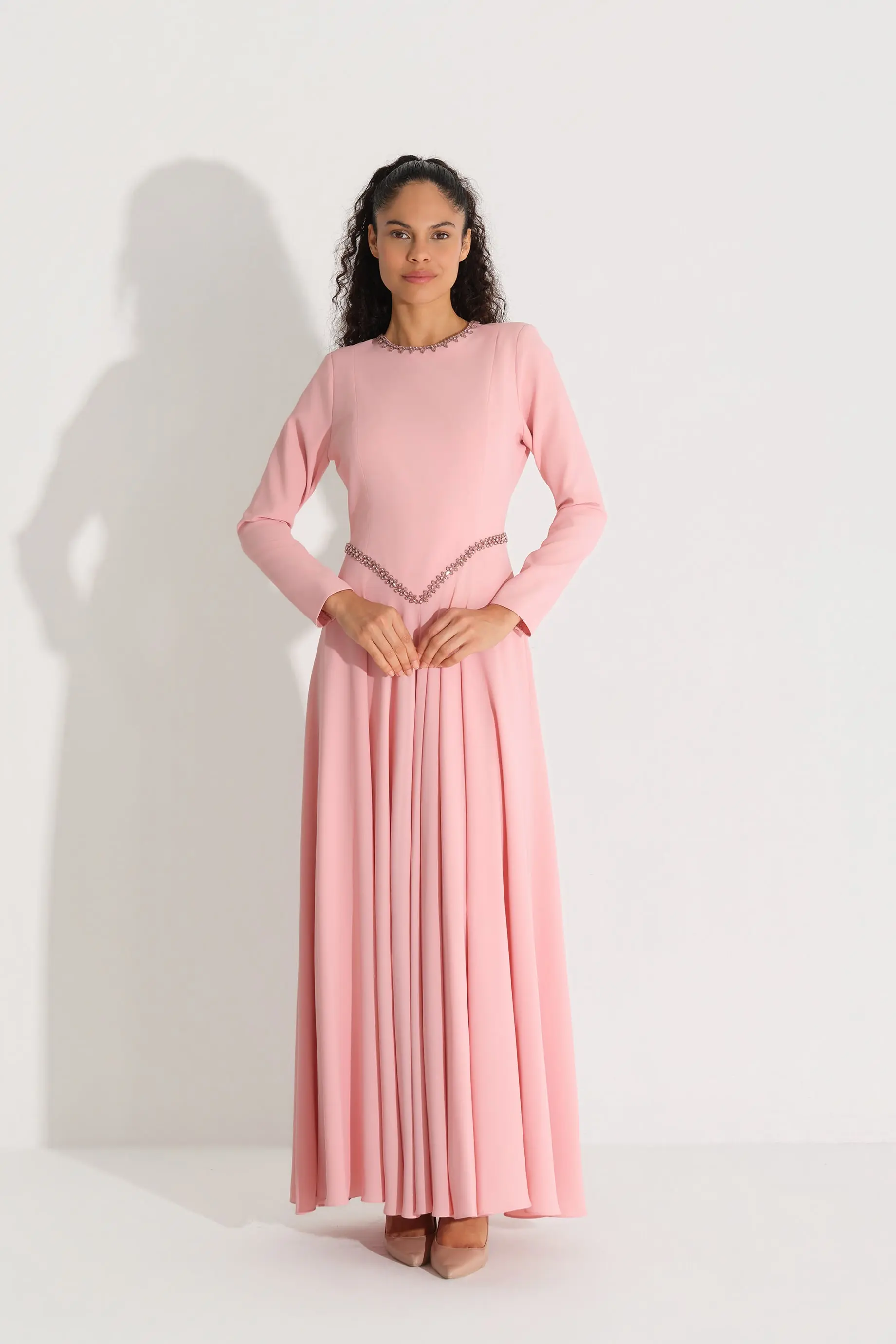 Crystal Waist Detail Dress – Powder Pink, photo 3