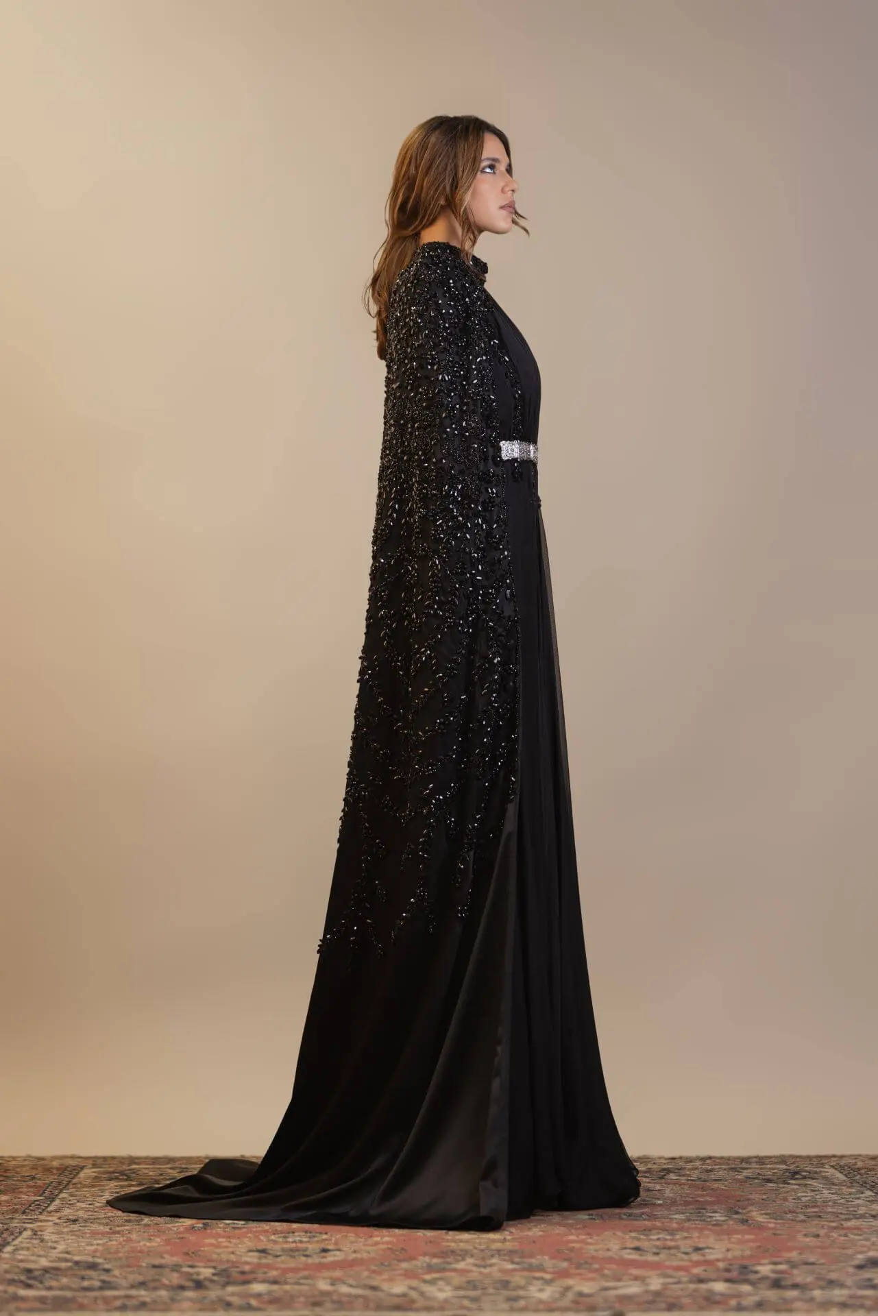 Moonlit Gem Embellished Silk Gown – Black, photo 6