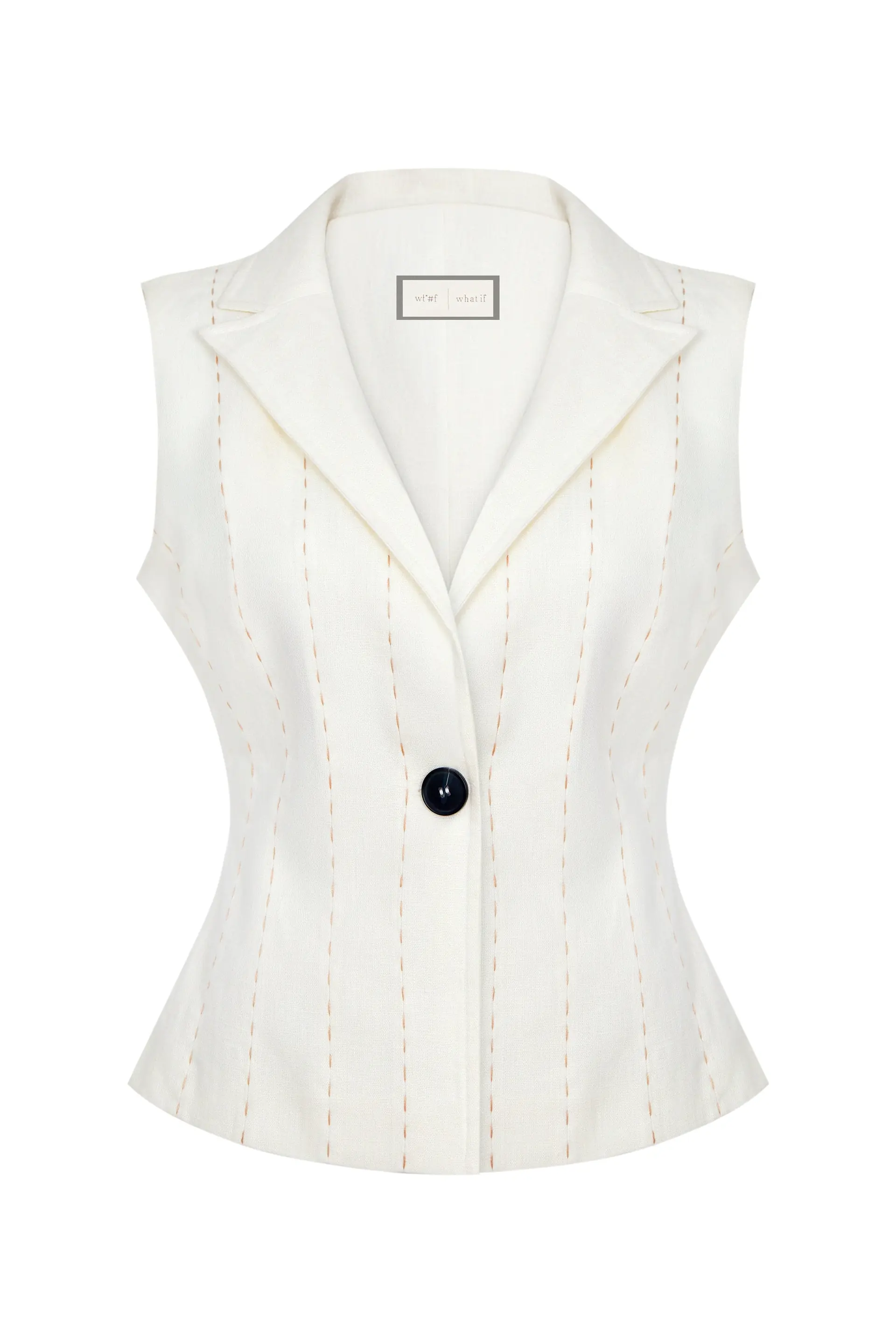 Ivory Vest 100% Linen with Punto Stitch Detail, photo 2